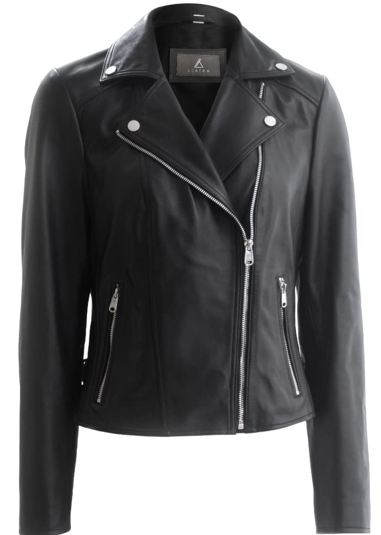 Sophie Classic Women's Genuine Lambskin Leather Biker Jacket – Stylish Outerwear for Motorcycle Riding, Casual Wear & Fashion Outfits