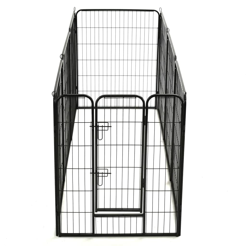 vidaXL 8-Panel Foldable Dog Playpen with Hinged Door - Black Powder-Coated Steel Puppy Cage for Indoor & Outdoor Use - Perfect for Training, Playtime, and Safe Containment in Backyard or Home