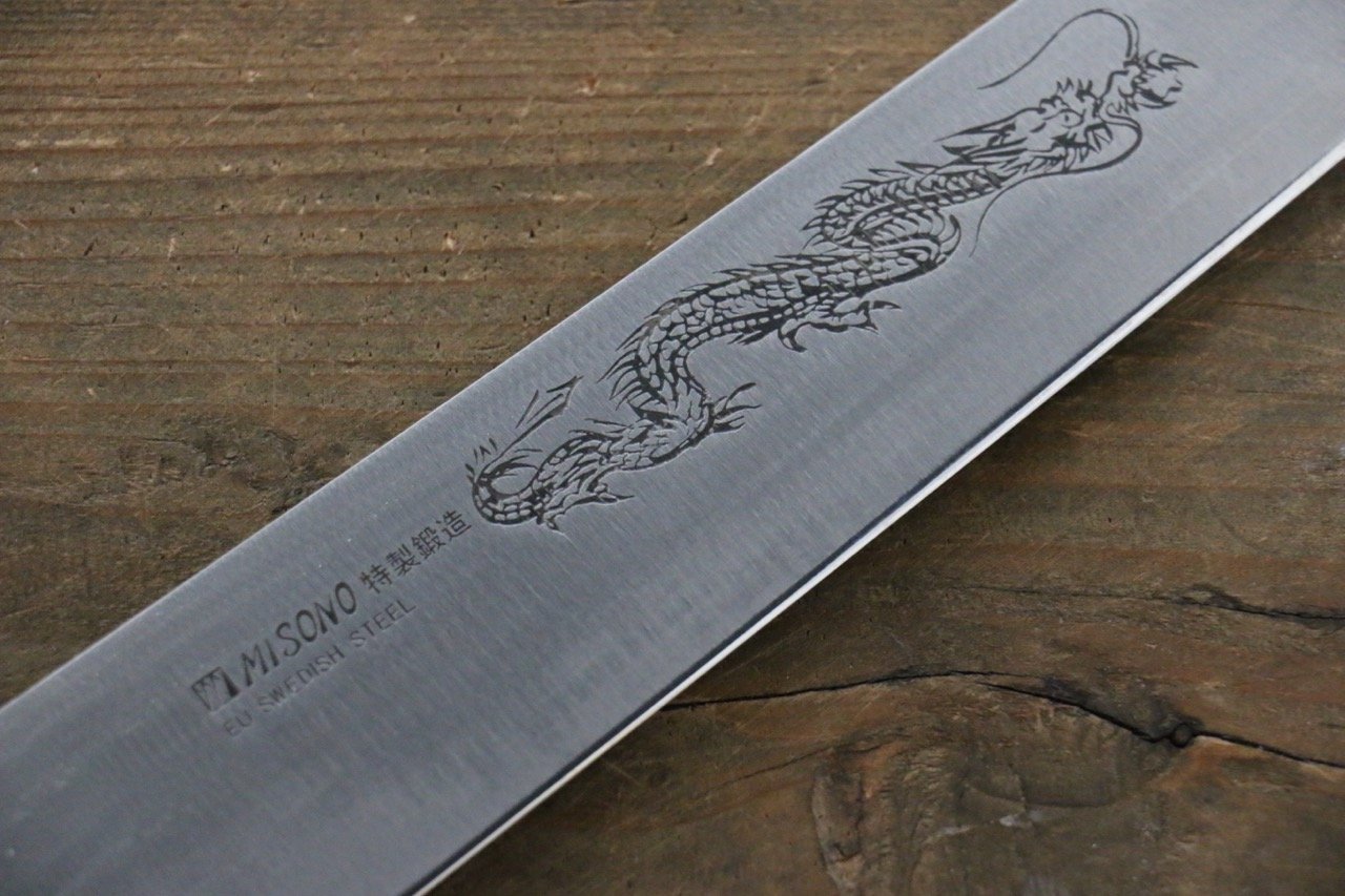 Premium Misono Swedish Steel Sujihiki Knife - Dragon Engraved Japanese Slicing Knife for Sushi, Meat & Delicate Cutting | Professional Chef & Home Kitchen Essential