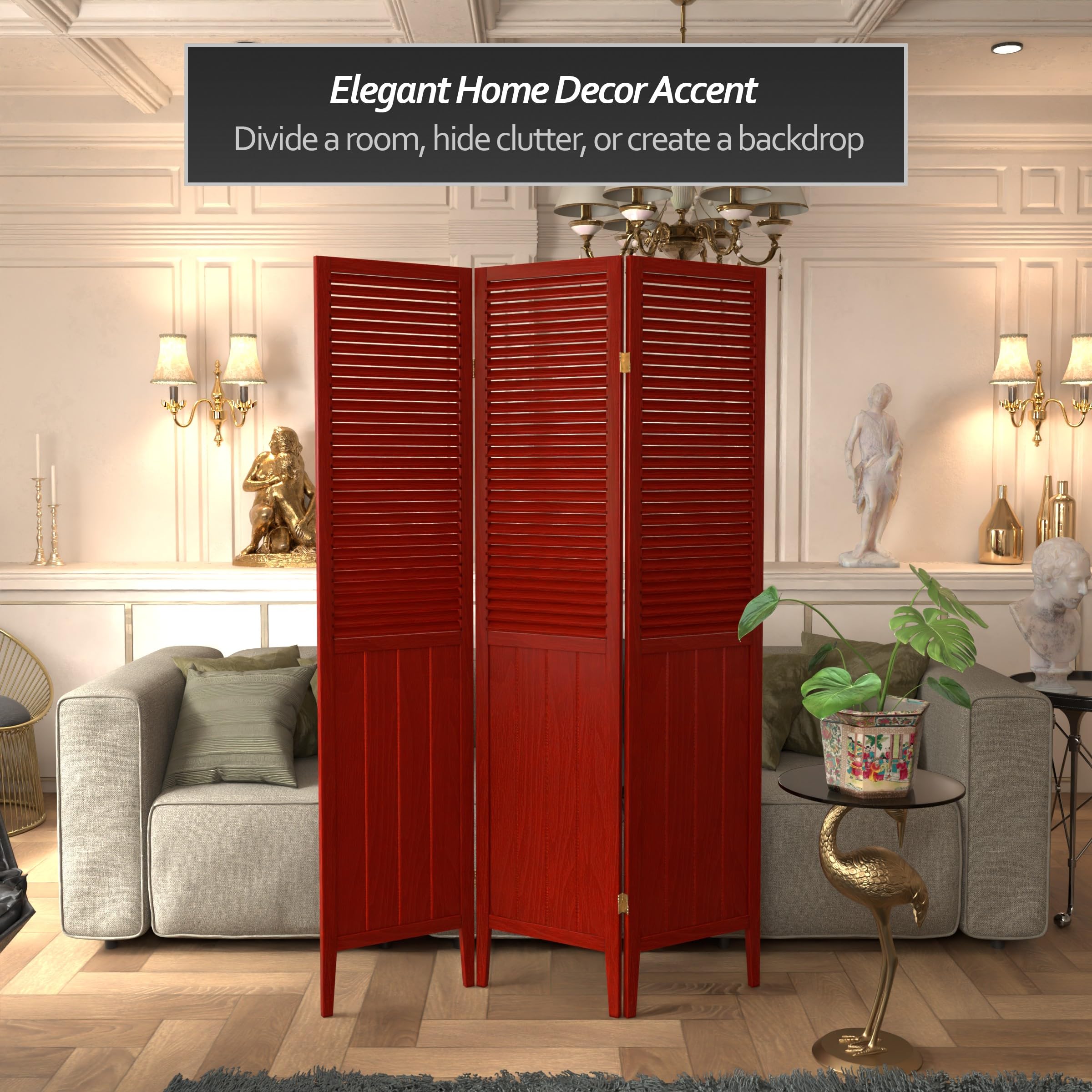 Red Lantern SS-BEAD-Rosewood-3P 3-Panel Rosewood Room Divider Screen - Perfect for Home Decor, Office Partition & Asian-Themed Interior Design