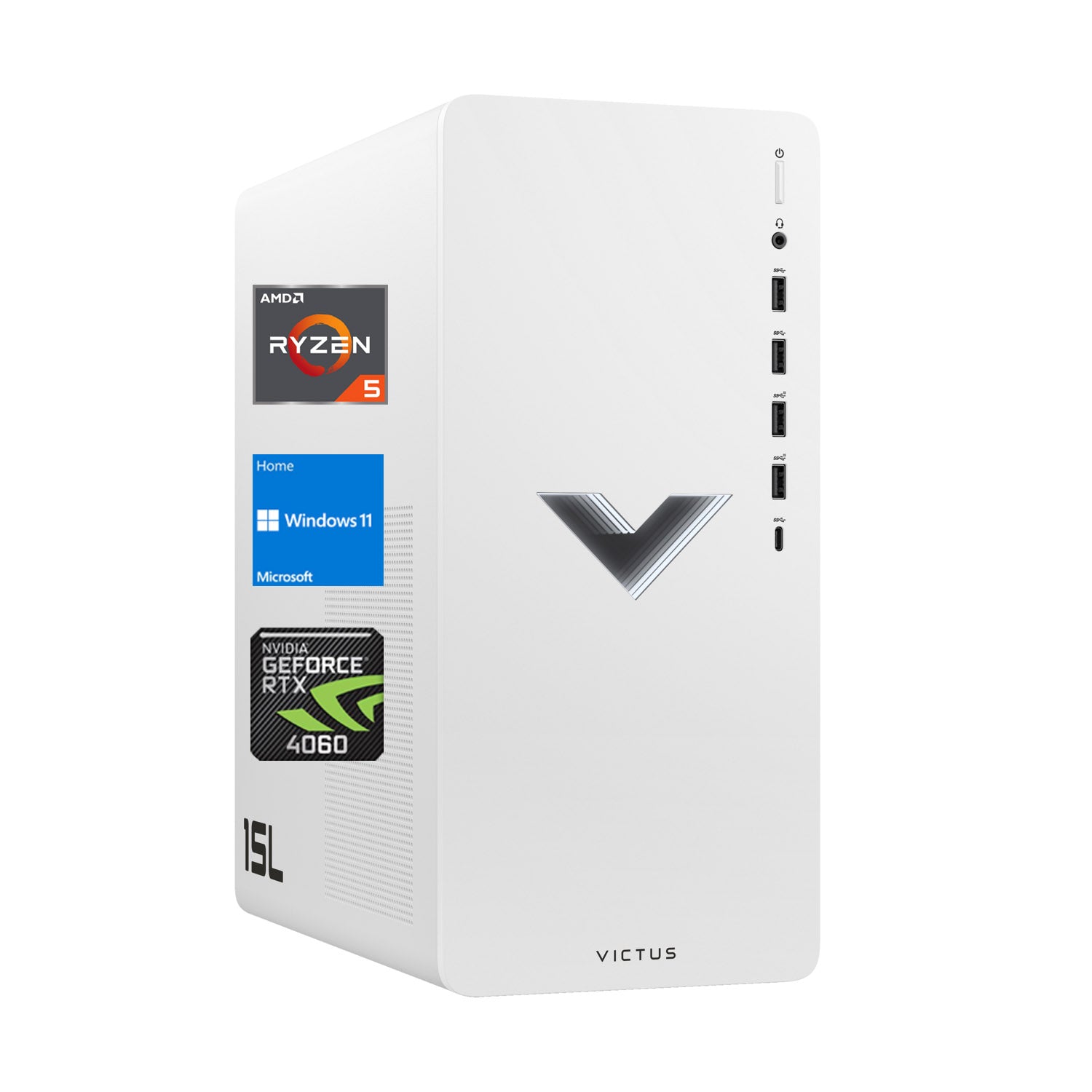 HP Victus 15L Gaming Desktop PC - AMD Ryzen 5 Processor, 8GB RAM, NVIDIA GeForce RTX 4060 GPU, 512GB SSD, Windows 11 Home (White) - Perfect for Gaming, Streaming & Home Office Work
