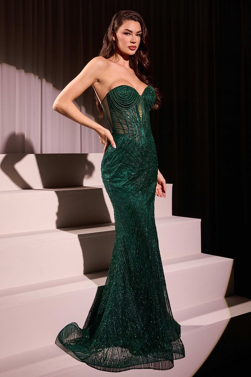 Maddox Emerald Green Strapless Glitter Embellished Evening Gown - Perfect for Prom, Homecoming, and Formal Events