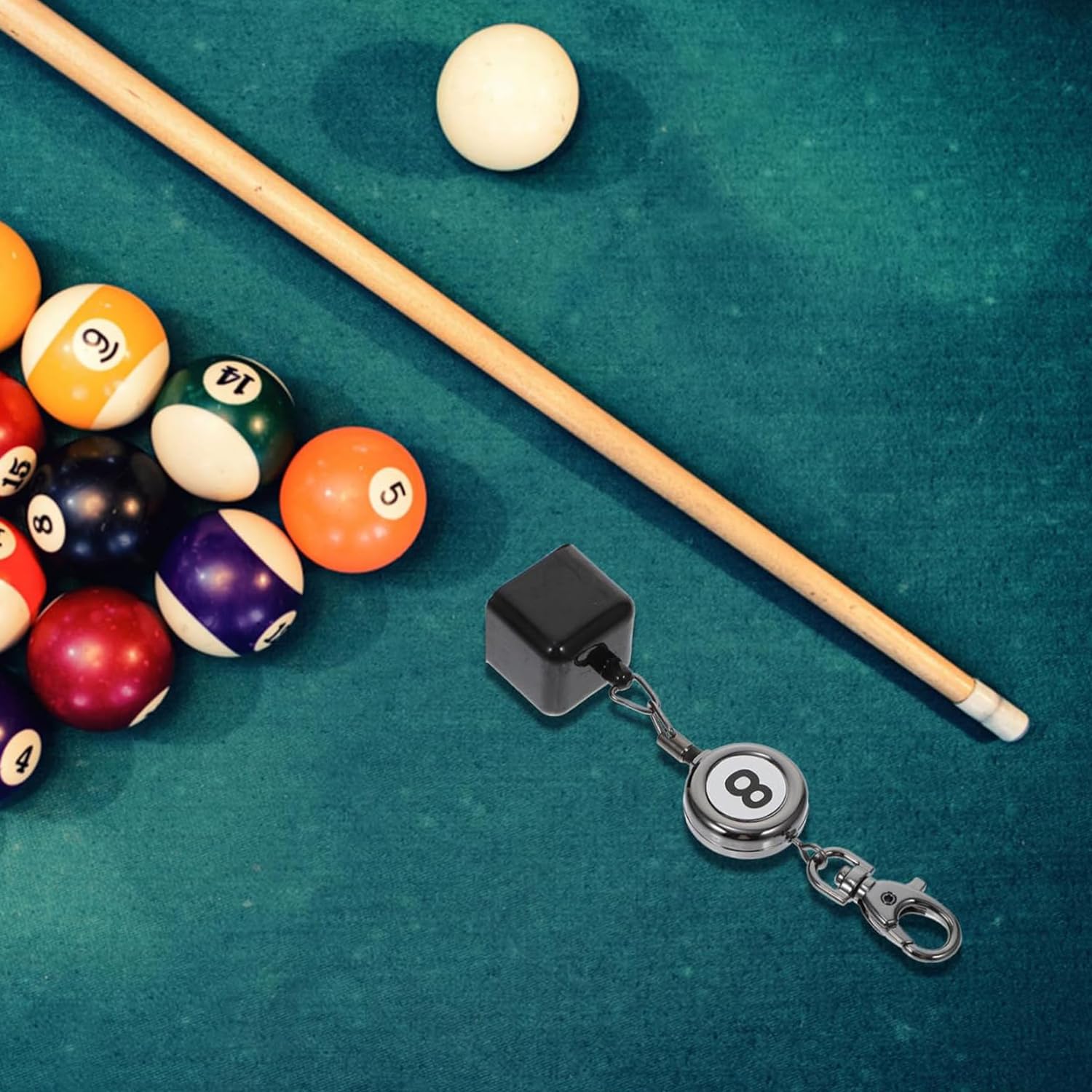 Portable Billiards Cue Chalk Holder with Key Ring - Lightweight Pool Cue Chalk Case with 50cm Retractable Cord - Perfect for Pool Players & Billiards Enthusiasts - Great for Bars, Game Rooms & Home Use