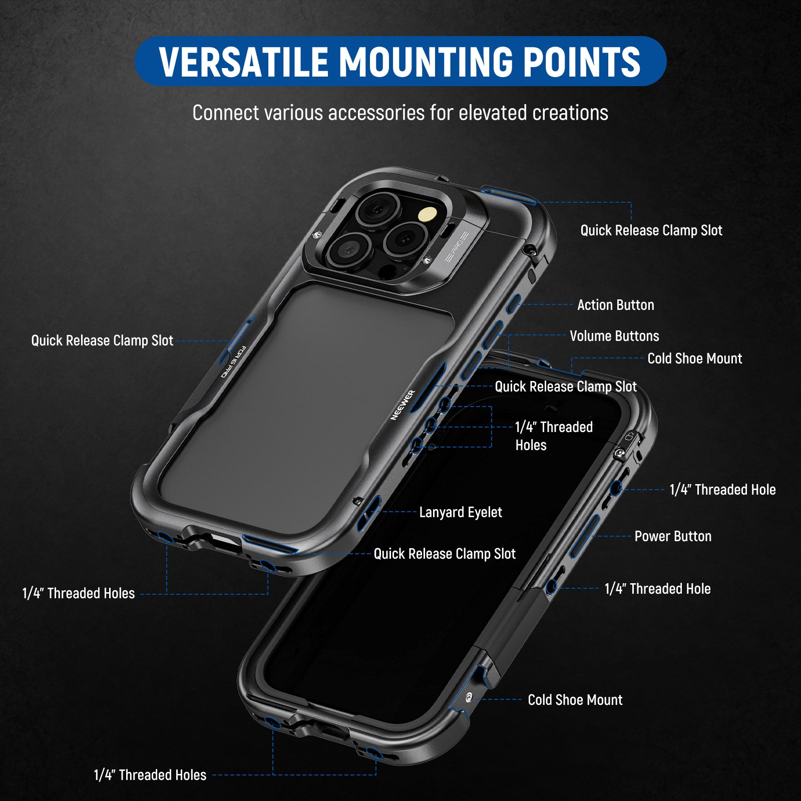 NEEWER PA073/PA074 Universal Smartphone Cage Mount for iPhone 16 Pro & Pro Max - Perfect for Vlogging, Live Streaming and Mobile Photography