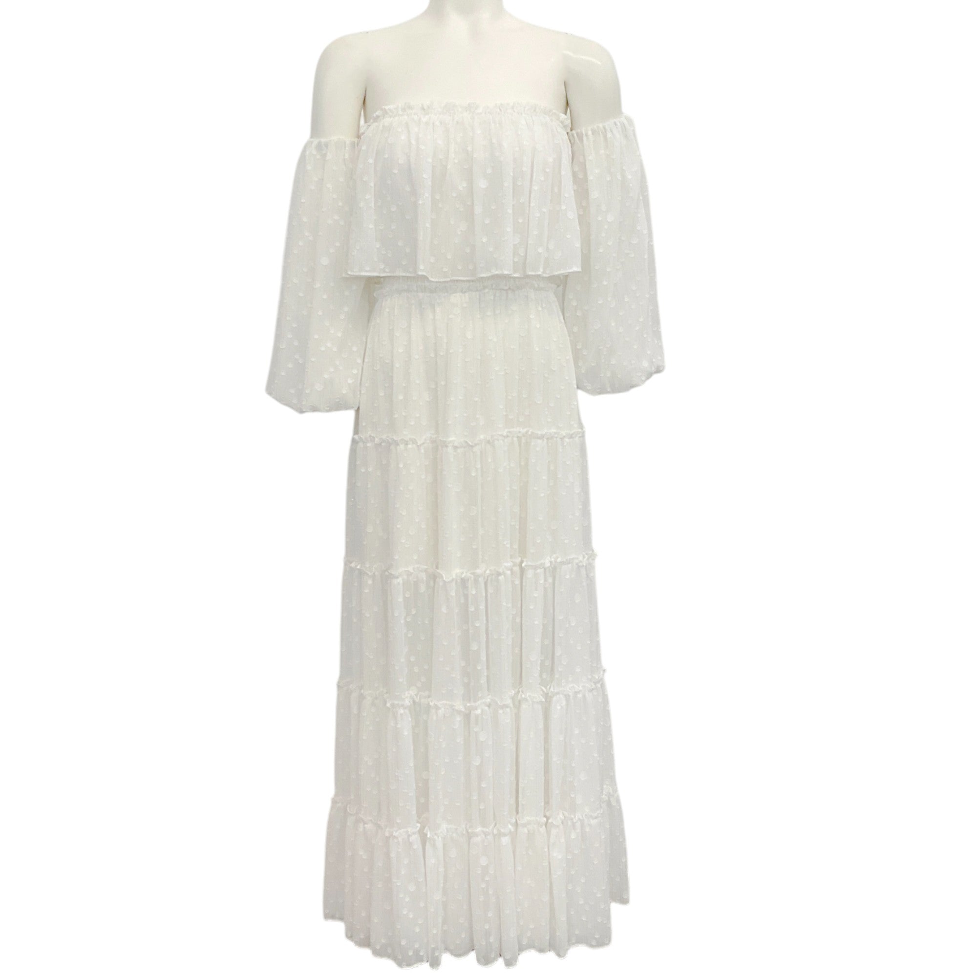 MISA Los Angeles White Dot Tiered Cassandra Maxi Dress - Flowy Summer Dress for Women, Beach Wedding Guest Outfit, Boho Chic Party Dress
