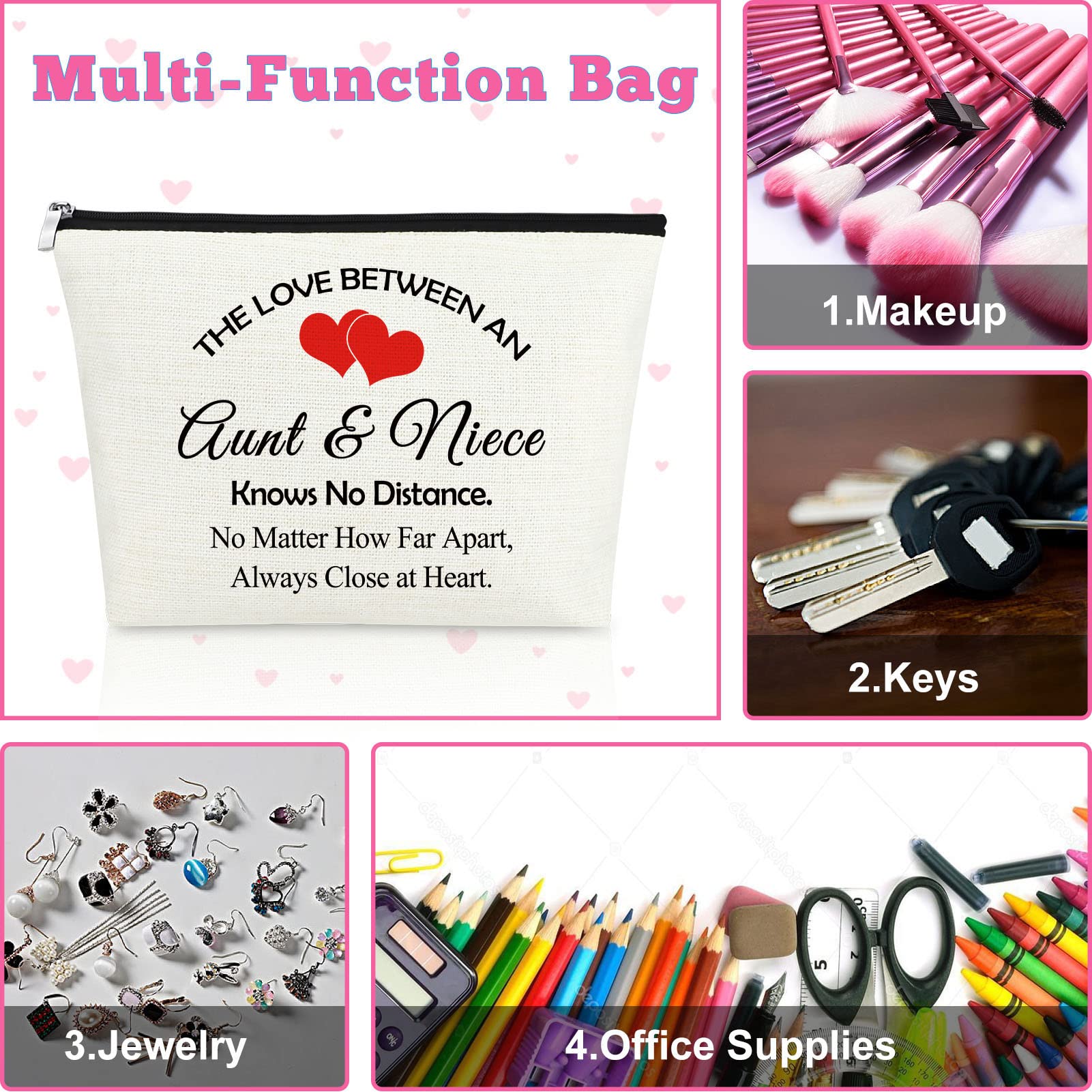 Stylish Makeup Bag - Perfect Gift for Niece from Aunt | Birthday, Christmas, Graduation & Mother's Day Present | Cosmetic Organizer for Women & Teens | Ideal for Travel, School & Daily Use