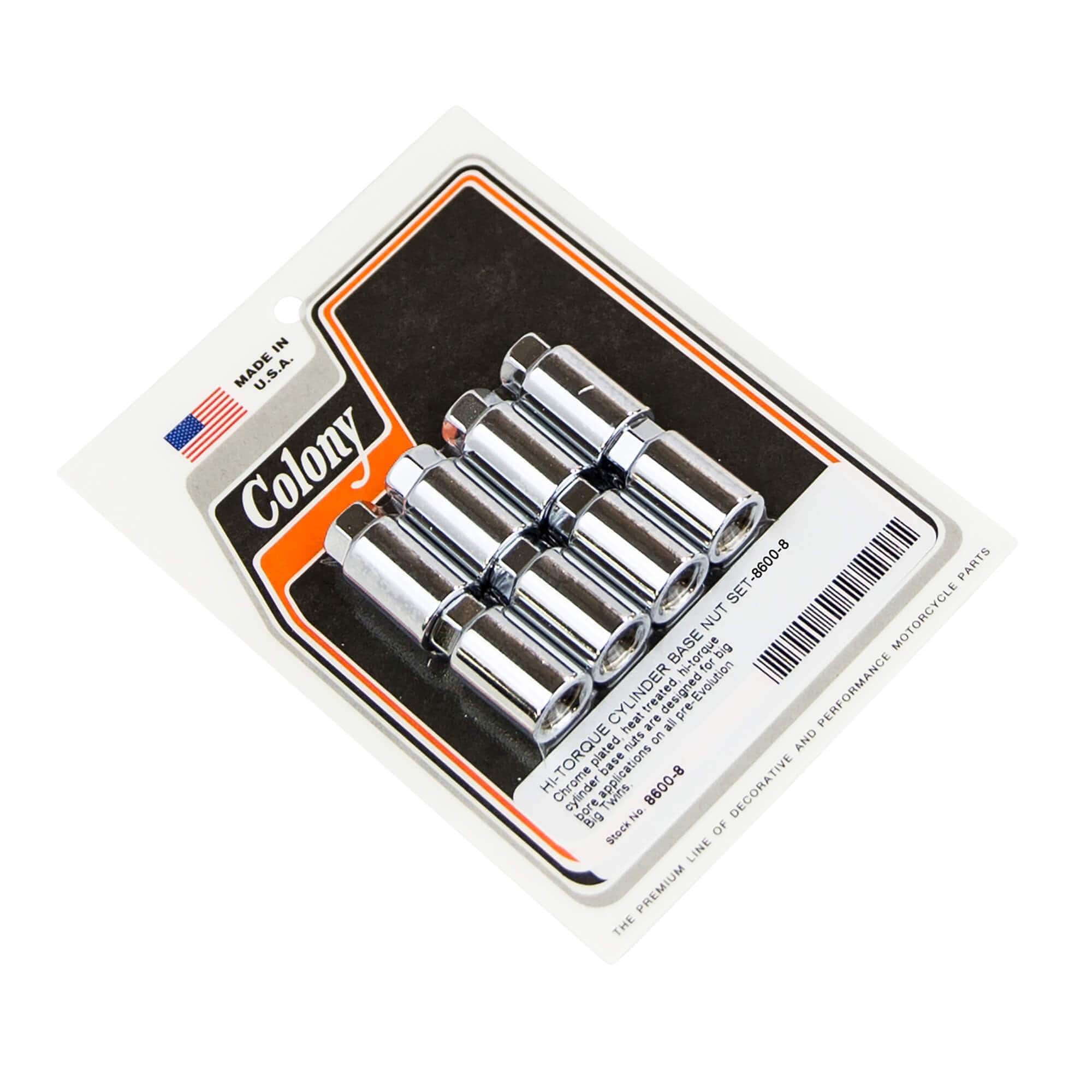 8600 8 Hi Torque Cylinder Base Nut Set for Harley Davidson Big Twin Pre-Evo - Chrome Plated | Motorcycle Engine Repair & Maintenance Accessories