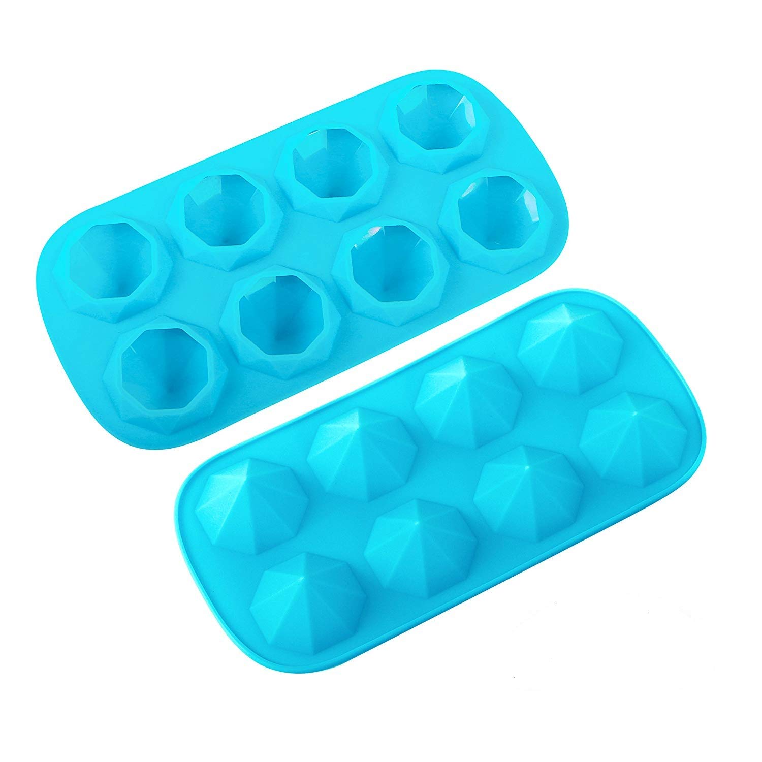 Webake 2 Pack Silicone Ice Cube Trays - Diamond Shape 8 Cavity Reusable Ice Molds for Cocktails, Wax, Resin, Chocolate & Candy Making - Perfect for Home Bars, DIY Crafts & Party Drinks