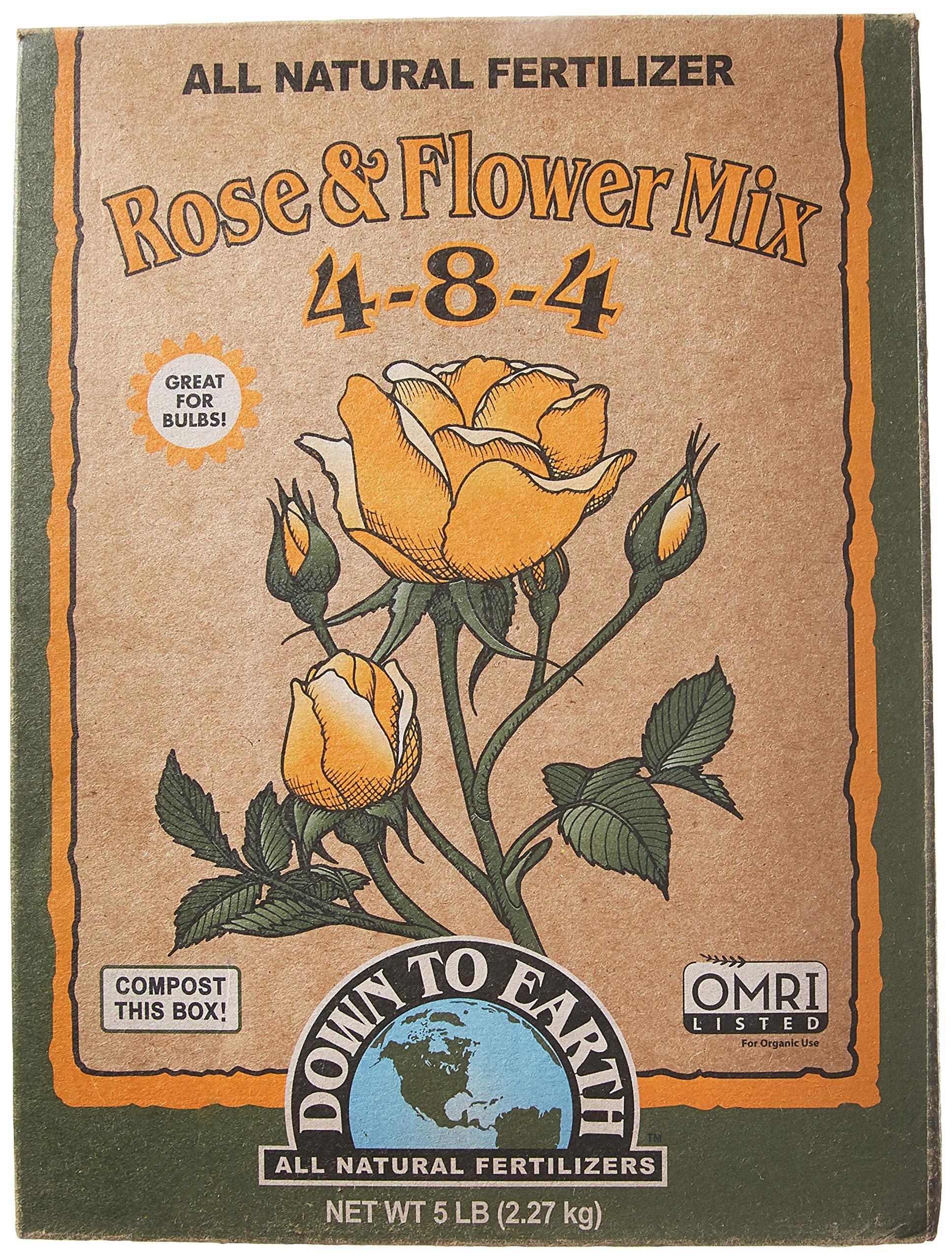 Organic Down to Earth Rose & Flower Fertilizer Mix - 5 lb Bag for Blooming Gardens & Healthy Plants | Perfect for Roses, Hydrangeas & Flower Beds