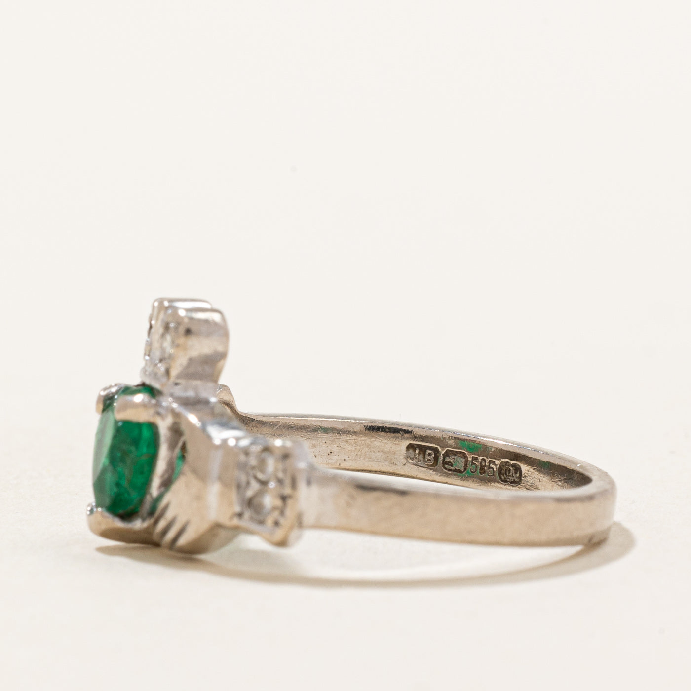 Authentic Dublin Hallmarked Emerald & Diamond Claddagh Ring - 0.36ct Emerald & 0.03ctw Diamonds - Size 5.75 - Irish Jewelry for Engagement, Wedding & Anniversary Gifts