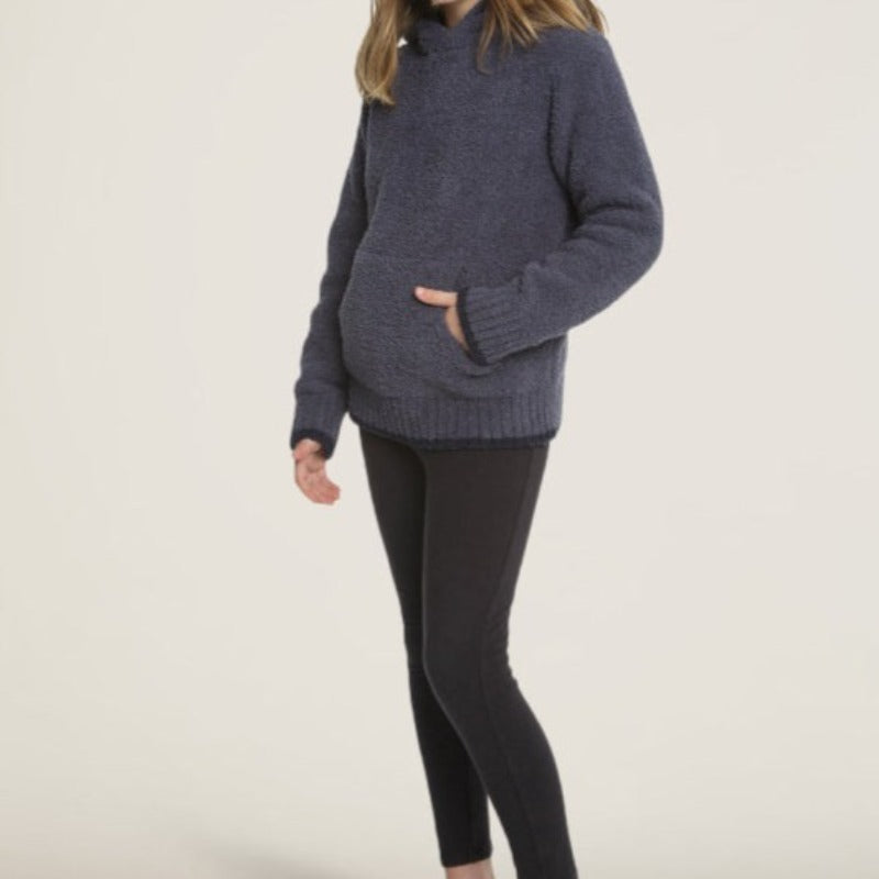 Barefoot Dreams CozyChic® Youth Pullover Hoodie - Soft Fleece Hooded Sweatshirt for Kids in Pacific Blue | Cozy Loungewear & Casual Outfit for Boys and Girls