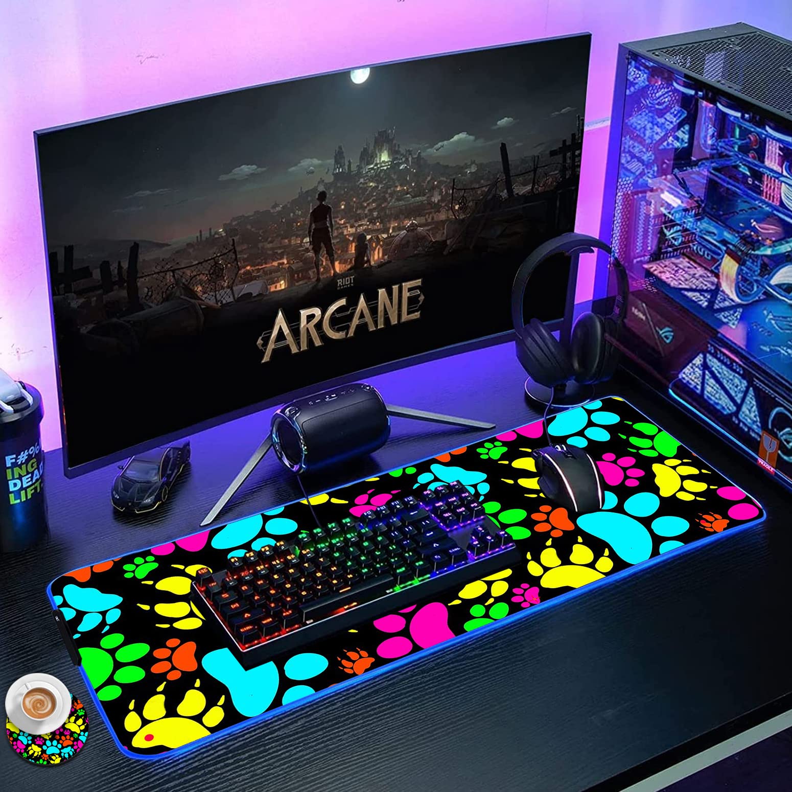 RGB Gaming Mouse Pad - Large LED Light-up Desk Mat with Non-Slip Surface, Waterproof Keyboard Pad for PC Gaming Setup | Perfect for Gamers, Office Work & Pet-Friendly Workspaces
