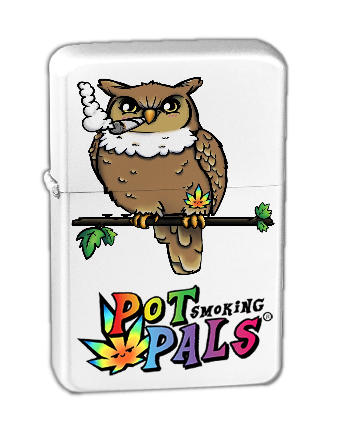 Vintage Owl & Thunderbird Design Matte White Lighter - Collectible Pot Smoking Pals KGM Lighter for Camping, Hiking & Outdoor Adventures