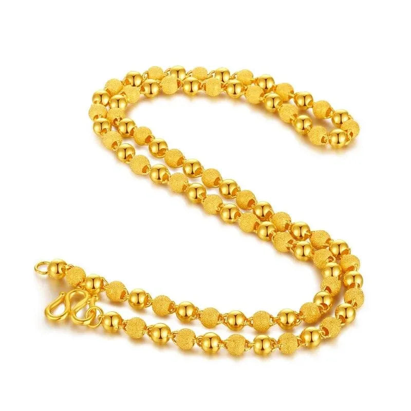 24K Pure Gold Necklace Real AU 999 Solid Gold Chain - Smooth Matte Beads Trendy Fine Jewelry for Women - Perfect for Gifts, Anniversaries, Weddings & Special Occasions