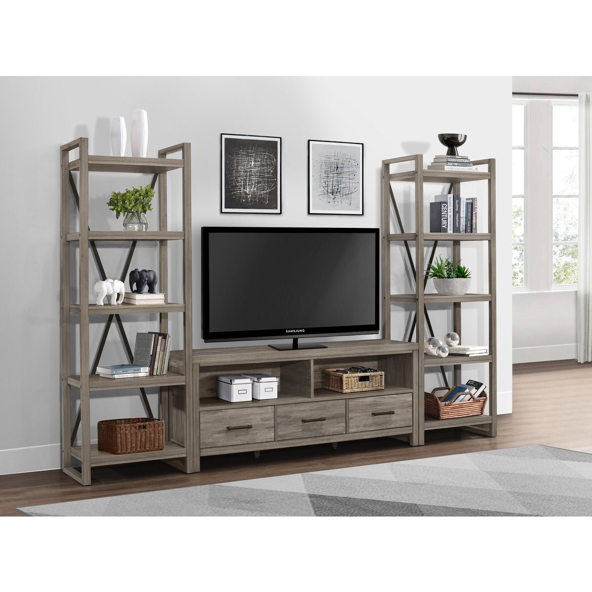 Bainbridge Modern Grey TV Stand for Living Room - Sturdy Entertainment Center with Storage Shelves for TV, Media, and Gaming Consoles