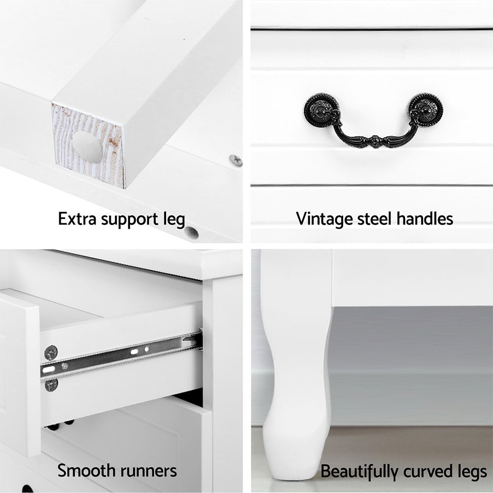 White KUBI 5-Drawer Chest Dresser - Lowboy Storage Cabinet for Bedroom, Living Room & Office - Compact & Stylish Furniture for Small Spaces
