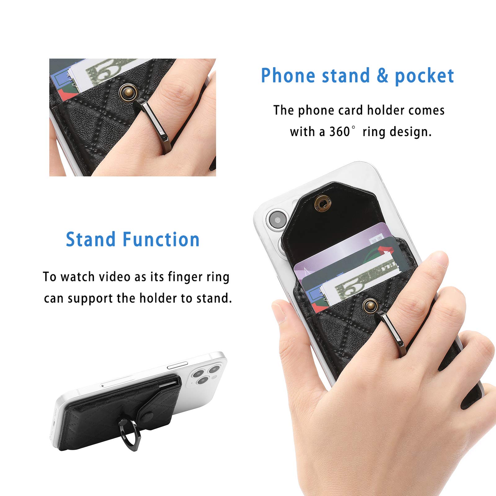 RFID Blocking Phone Card Holder - Adhesive Credit Card & ID Holder for All Smartphones - Secure Wallet Alternative for iPhone, Samsung - Perfect for Travel, Gym & Daily Use (Black)