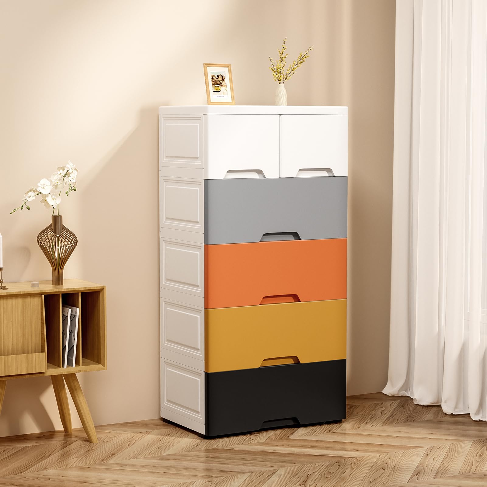 5-Tier Stackable Plastic Storage Bins with Open Front - Cube Organizer Drawers for Closet, Home Office & Dorm Room Organization (Morandi, 5-Layers) - Perfect for Storing Clothes, Toys, Books & Accessories
