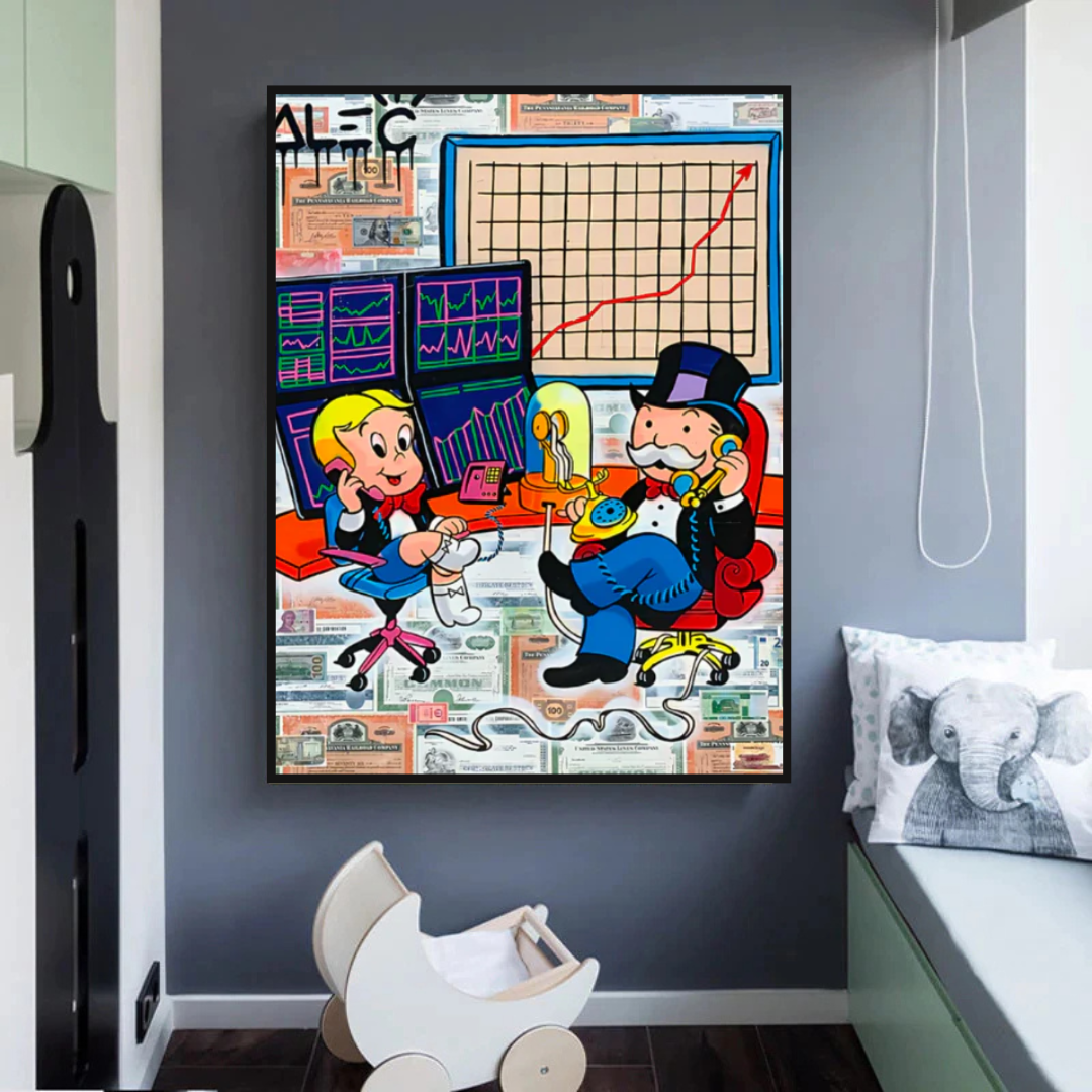 Alec Monopoly & Richie Rich Forex Trading Crypto Art Canvas Print - Wall Decor for Home, Office & Gamer Rooms