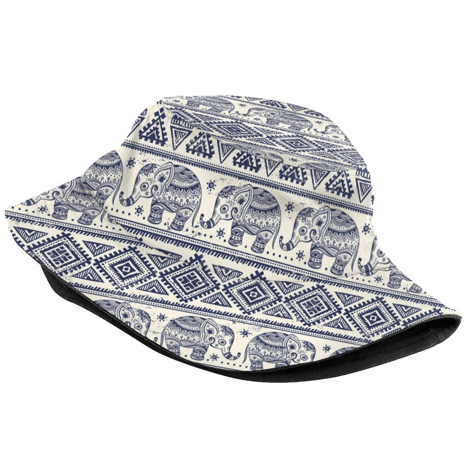 Stylish Ethnic Elephant Print Bucket Hat for Women & Men - Sun Protection Fisherman Hat for Beach, Travel, and Outdoor Activities