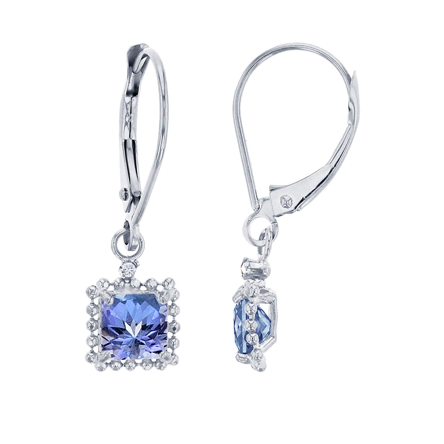 10K Yellow, White & Rose Gold 1.25mm Round White Topaz & 5mm Square Gemstone Drop Leverback Earrings | Genuine Birthstone Jewelry | Women's Gold Earrings for Everyday Wear & Special Occasions