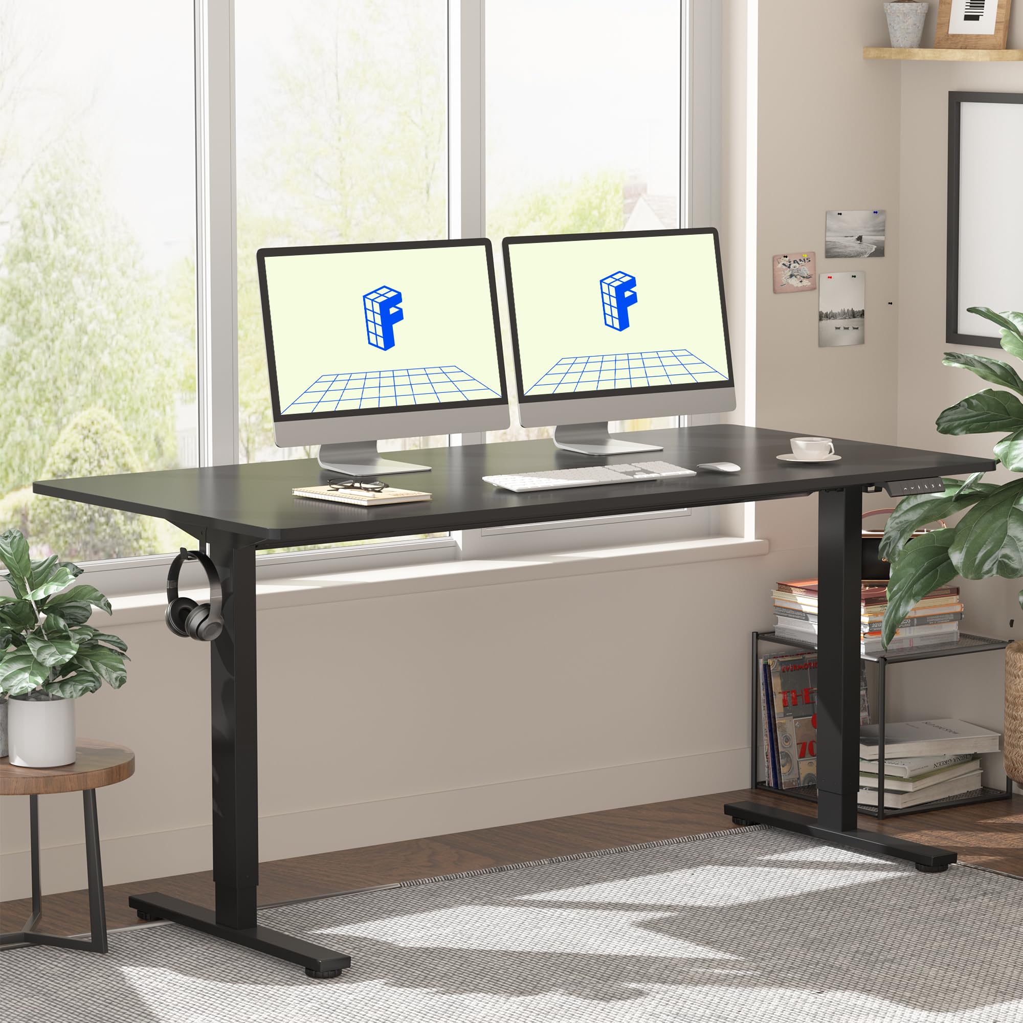 FLEXISPOT EN1 55 x 28 Inches Height Adjustable Standing Desk - Electric Sit Stand Workstation with Black Frame & 55