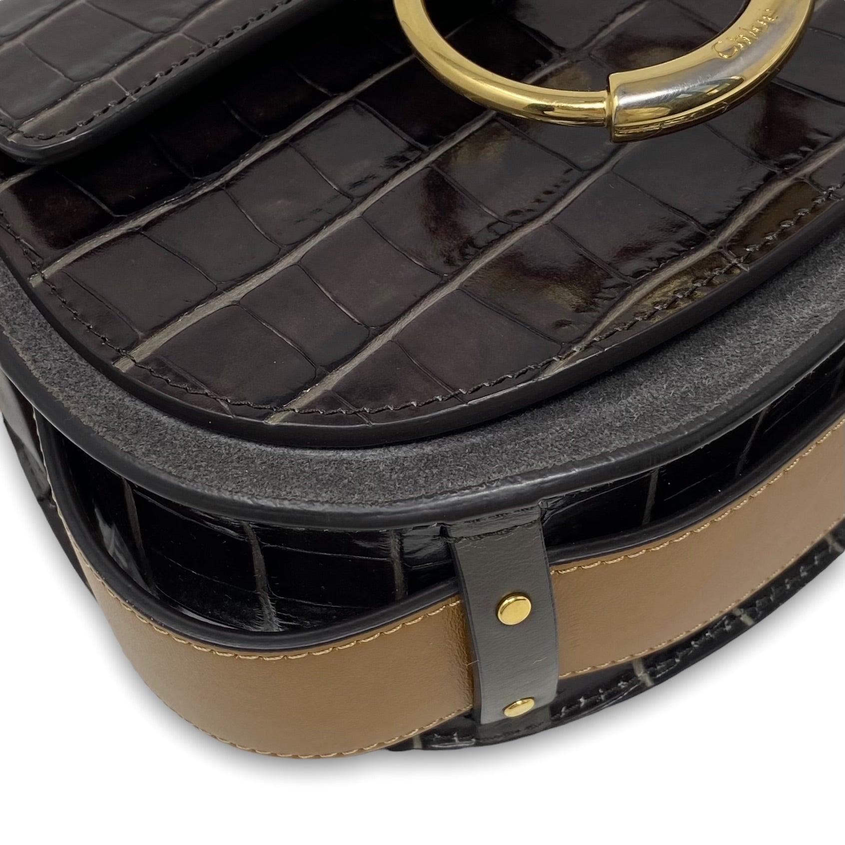 Chloé Small Tess Bag in Chocolate Croc Leather - Luxury Crossbody Purse for Women, Perfect for Date Night & Evening Events