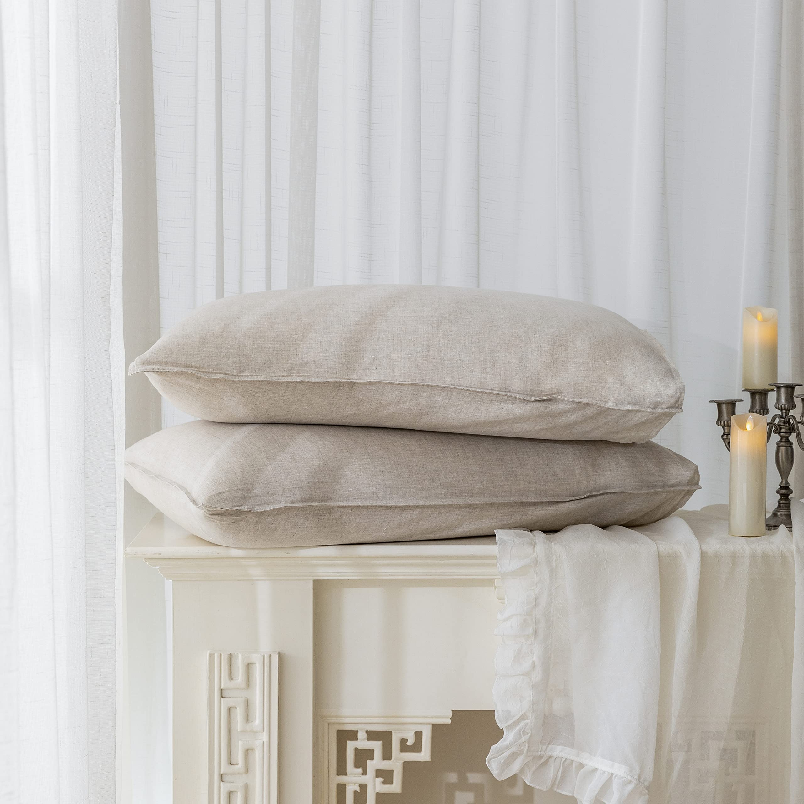 Premium 100% French Pure Linen Sheets Set Twin Size - 3 Piece Natural Bedding (Flat Sheet, Fitted Sheet, Pillowcase) for Hot Sleepers | Stonewashed Undyed Deep Pocket | Breathable & Cooling for Summer Nights & All-Season Comfort