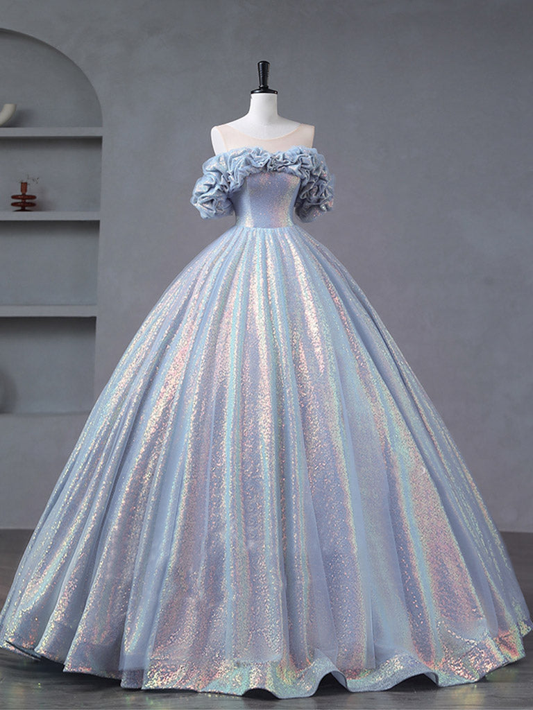 Elegant A-Line Off-Shoulder Tulle Sequin Prom Dress in Blue & Purple - Long Formal Evening Gown for Homecoming, Ball, Quinceañera & Special Occasions
