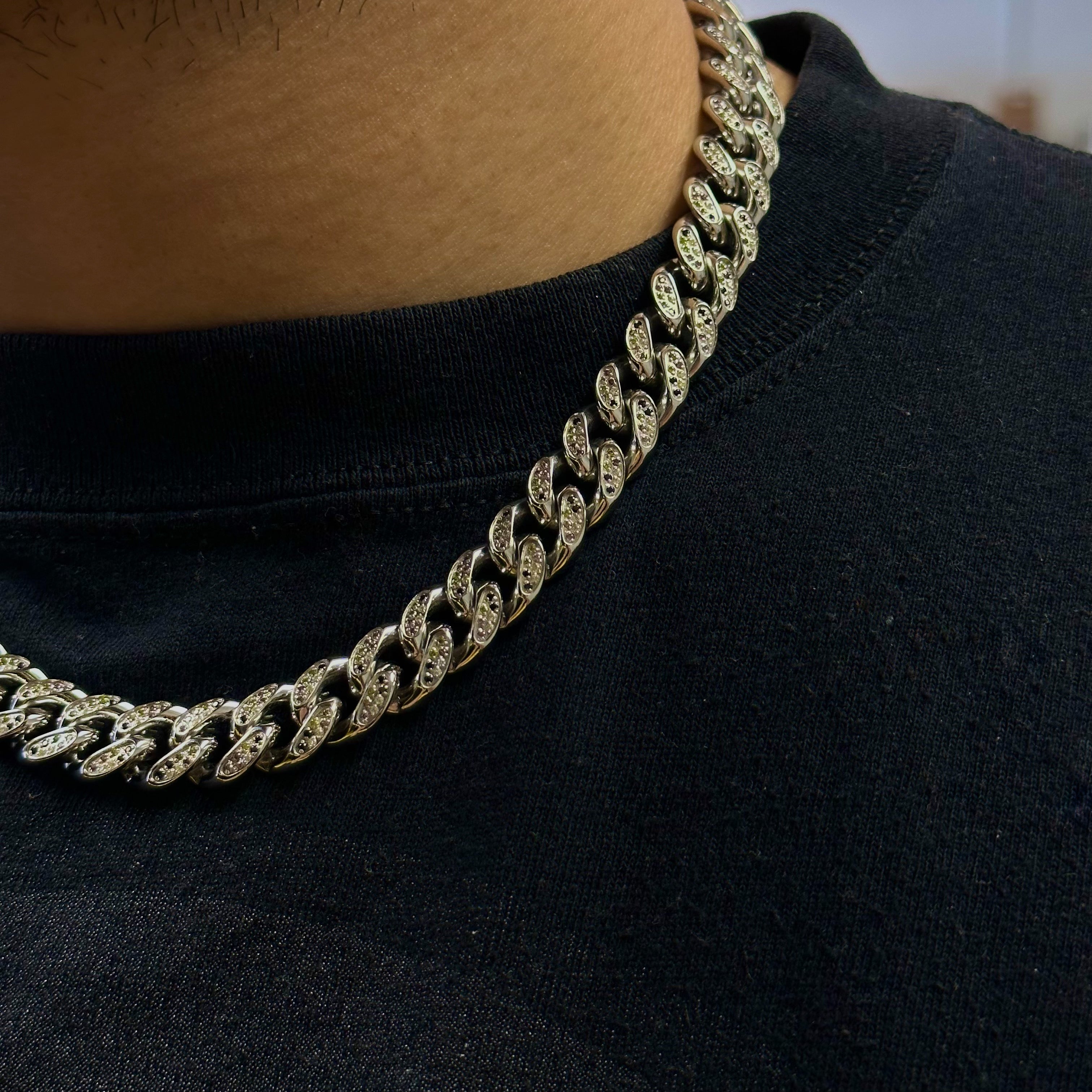 12mm Woodland Camo Iced Pavé Cuban Chain Stainless Steel Men's Hip Hop Jewelry for Streetwear & Urban Fashion