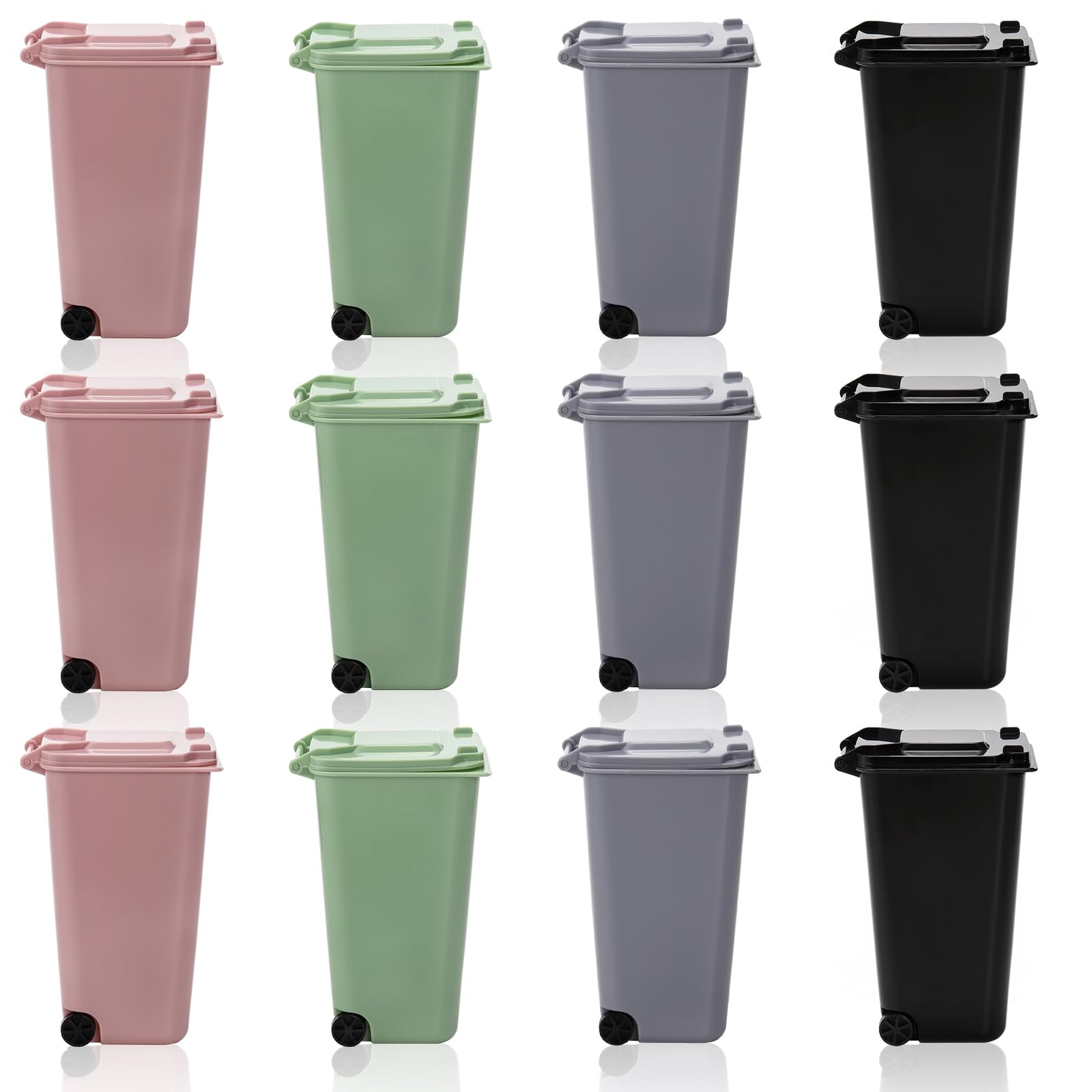 Goaste 12 Pack Mini Desk Trash Can with Lid - 22oz Small Plastic Waste Basket for Office, Kitchen & Home | Tiny Garbage Bin for Desktop, Countertop, Table | Multi-Purpose as Pen Holder & Pencil Cup