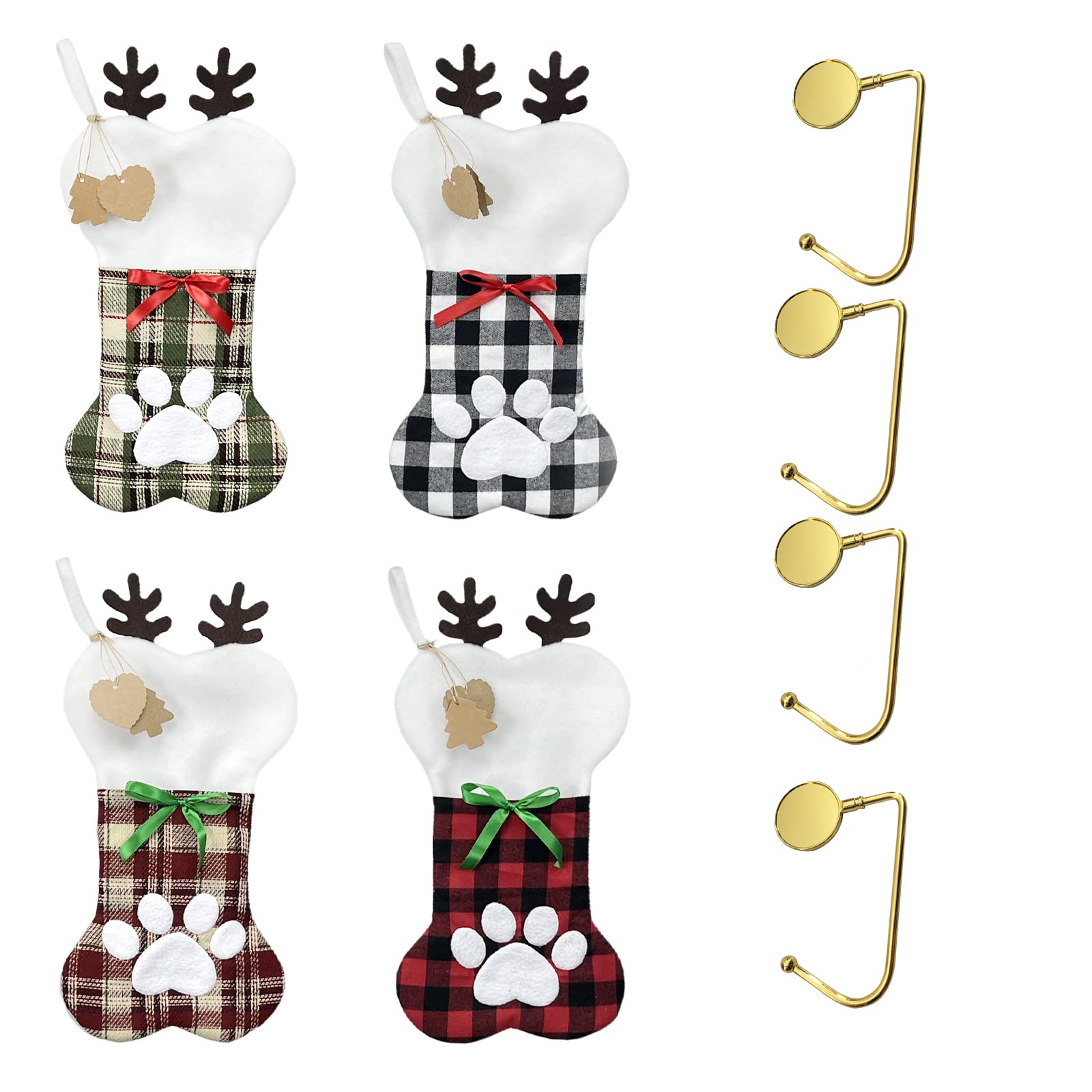 4 Pcs Christmas Pet Stockings - 18.9 Inch Antler & Bone Shaped Stockings with Holders, Perfect Holiday Gift for Dogs, Cats & Pet Lovers | Great for Christmas Decor, Pet Photo Props & Festive Gift Giving