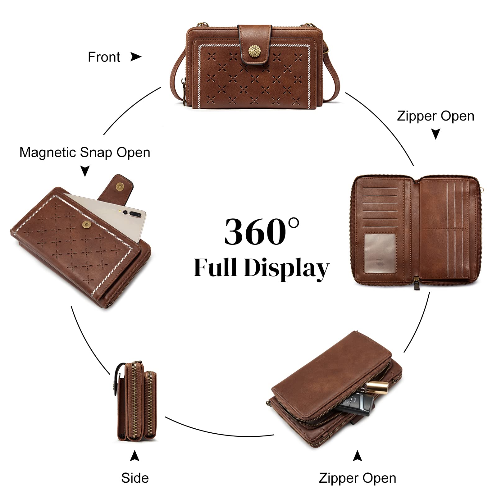 S-ZONE RFID Blocking 6.7 Inch Small Crossbody Phone Purse for Women - Faux Leather Shoulder Bag with 2 Adjustable Straps & Wristlet Wallet | Perfect for Travel, Shopping & Everyday Use