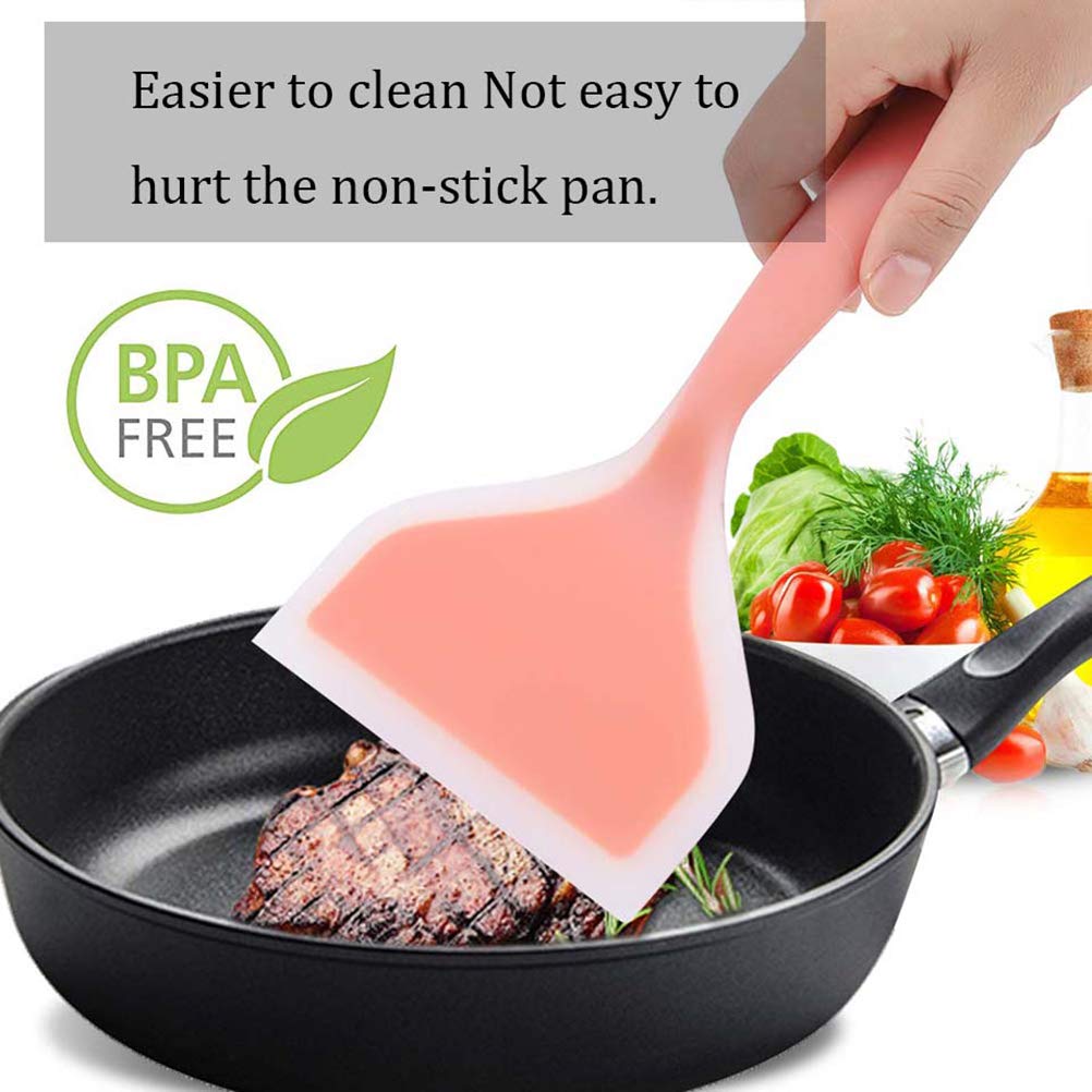 10-Inch Silicone Omelette Spatula - Heat-Resistant Nonstick Turner for Pancakes, Eggs, Crepes, Brownies, Pizza & Fish - Durable Wide Kitchen Tool for Flipping & Serving (Pink) - Perfect for Breakfast, Baking & Cooking at Home