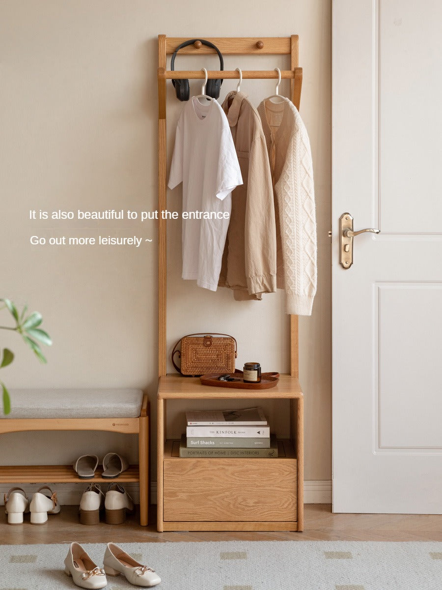 Nordic Solid Wood Clothes Rack - Oak & Birch Floor Storage Organizer for Bedroom, Closet, and Entryway