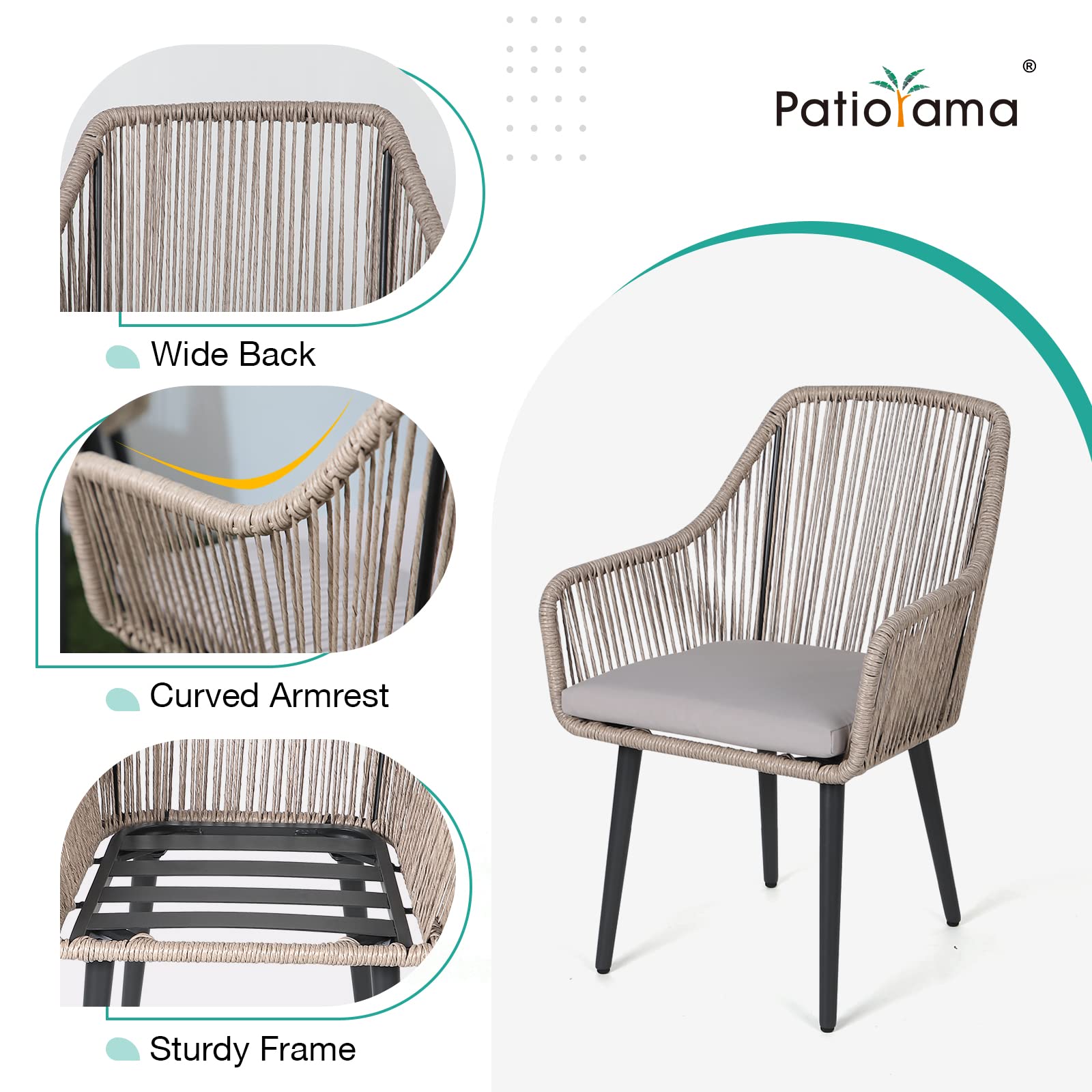 **Patiorama 4-Piece Outdoor Dining Chairs Set - All-Weather Woven Rattan Wicker Chairs with Armrests for Patio, Balcony, Poolside, Backyard & Indoor Use (Tan) - Durable & Stylish for Relaxing & Entertaining**