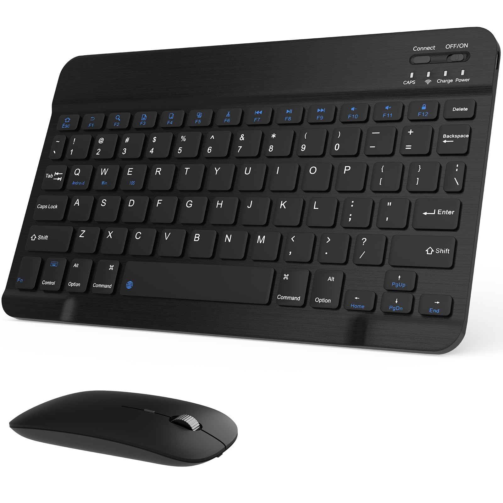 Rechargeable Bluetooth Keyboard and Mouse Combo - Ultra Slim Wireless Keyboard Mouse Set for Windows, Mac, Android, iPad, iPhone, Samsung Tablet - Portable Compact Design for Home, Office, Travel (Black)