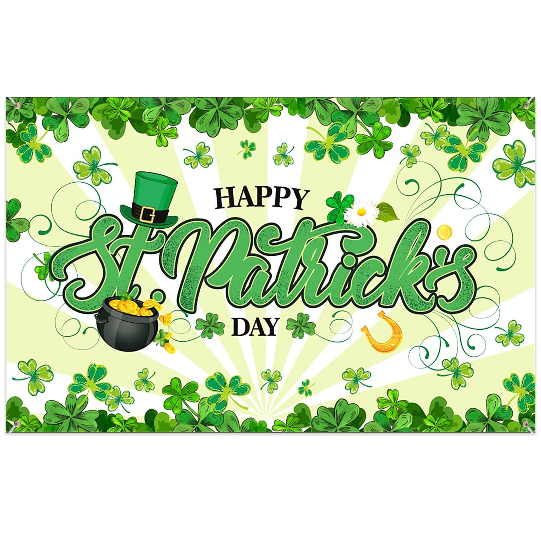 St. Patrick's Day Backdrop Banner - Green Clover Photo Background for Irish Luck Party Decor | Happy St. Patrick's Day Decorations for Photography, Home & Bar Celebrations