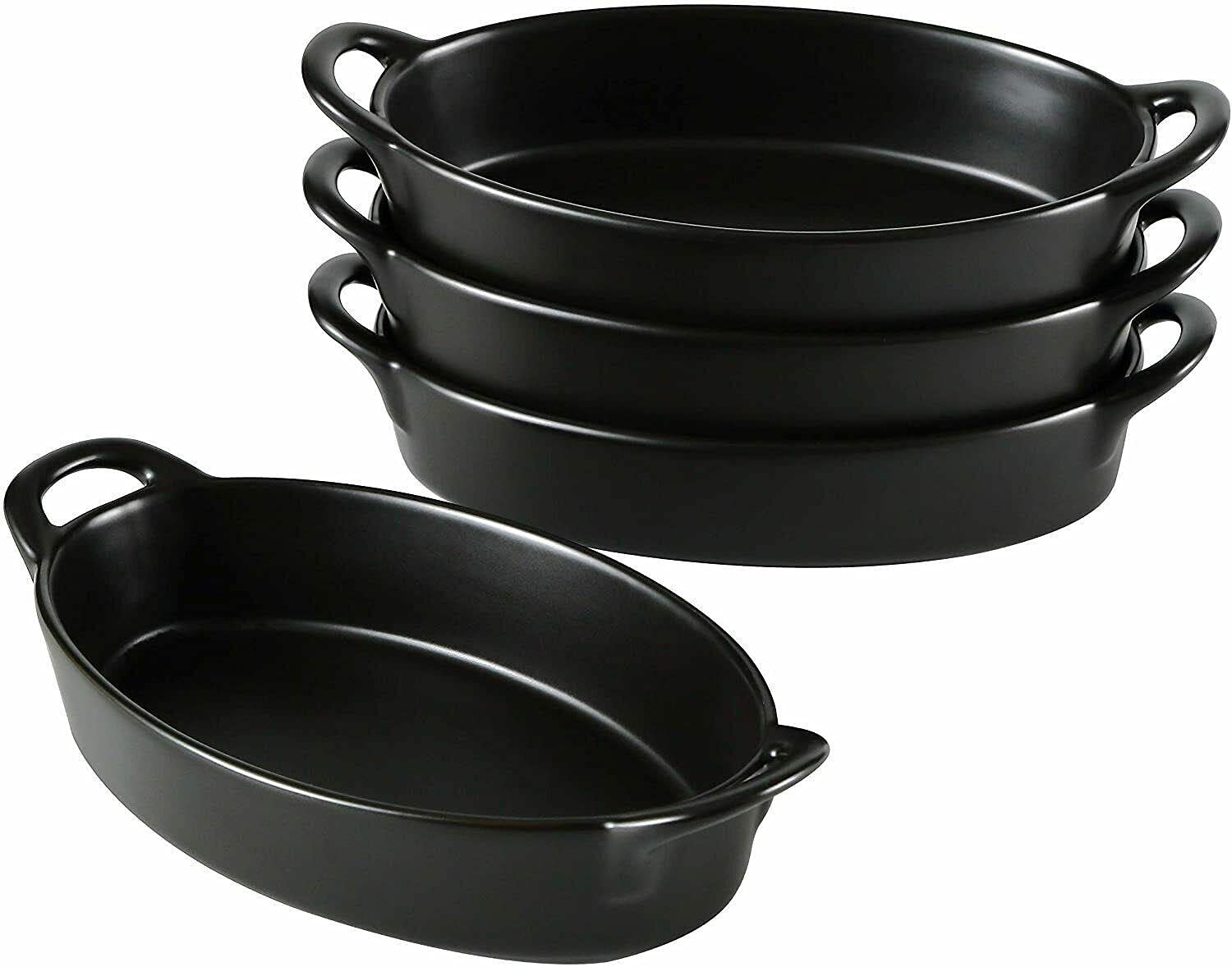 Premium 4-Piece Black Porcelain Bakeware Set - Oval Lasagna Dishes for Baking, Cooking & Serving | Durable Ceramic Baking Pans, Kitchen Essentials for Home Chefs | Perfect for Lasagna, Casseroles, Roasts & Dinner Parties
