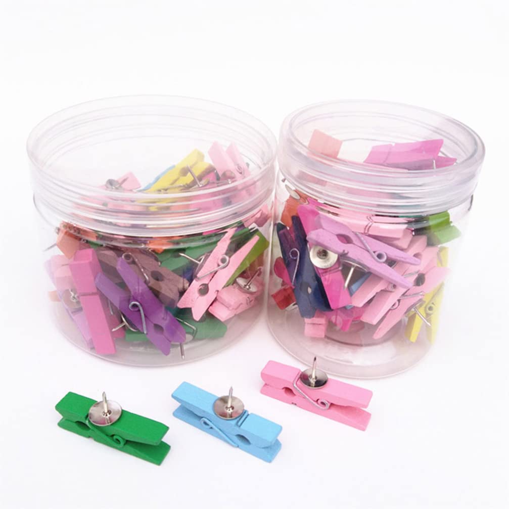 50pcs Wooden Clips - Natural Wood Thumbtacks for Bulletin Boards, DIY Crafts, Office & Home Decor - Push Pins for Corkboard, Fabric, Paper Projects