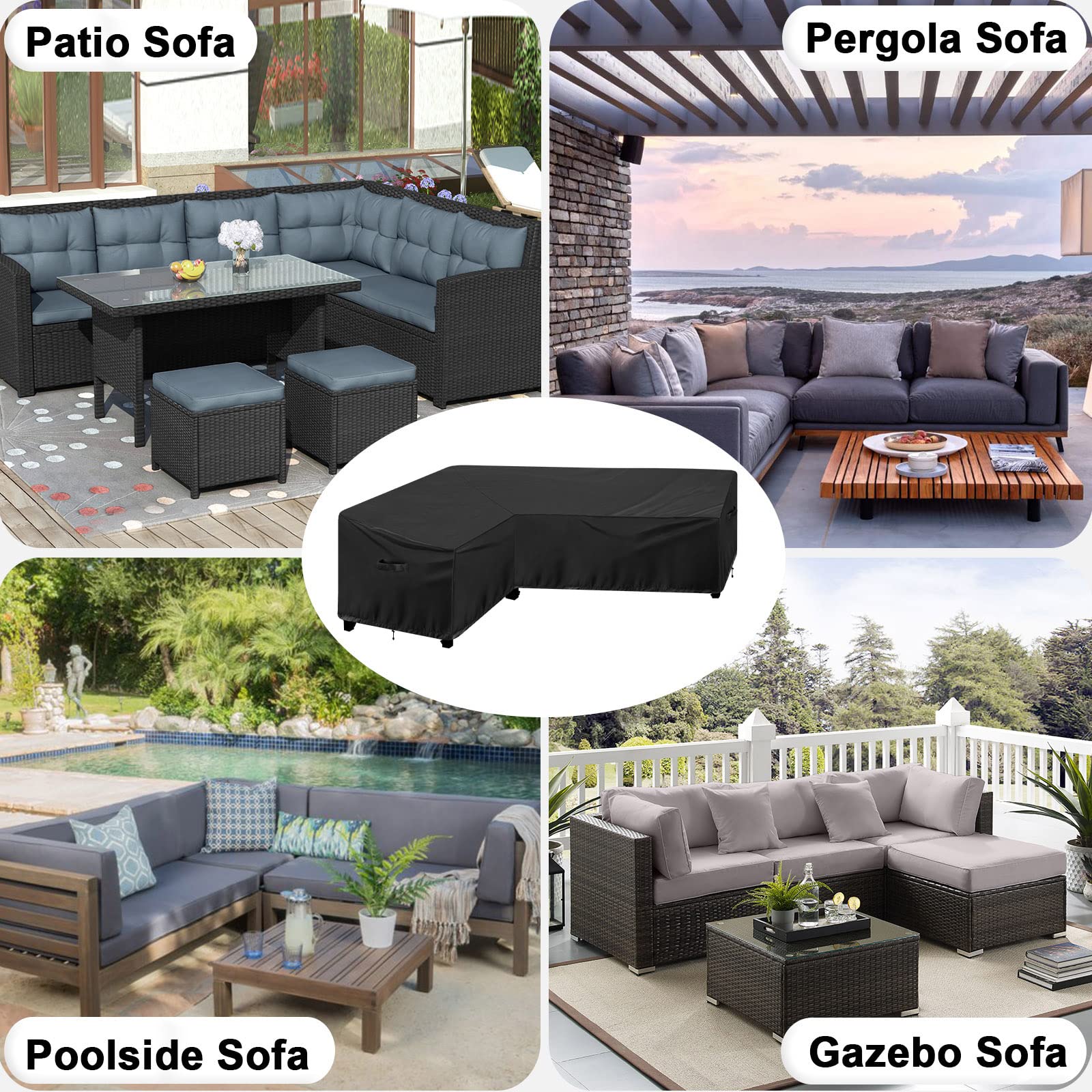 OutdoorLines Waterproof L-Shaped Patio Sectional Cover - UV Resistant & Windproof Heavy Duty 420D Furniture Covers for Deck, Lawn, Backyard (Right Facing, 104