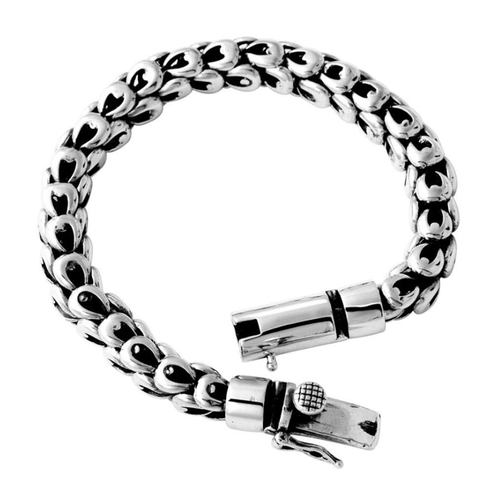 Genuine 925 Sterling Silver Men's Bracelet - Dragon Scale Link Chain, Adjustable 7.5