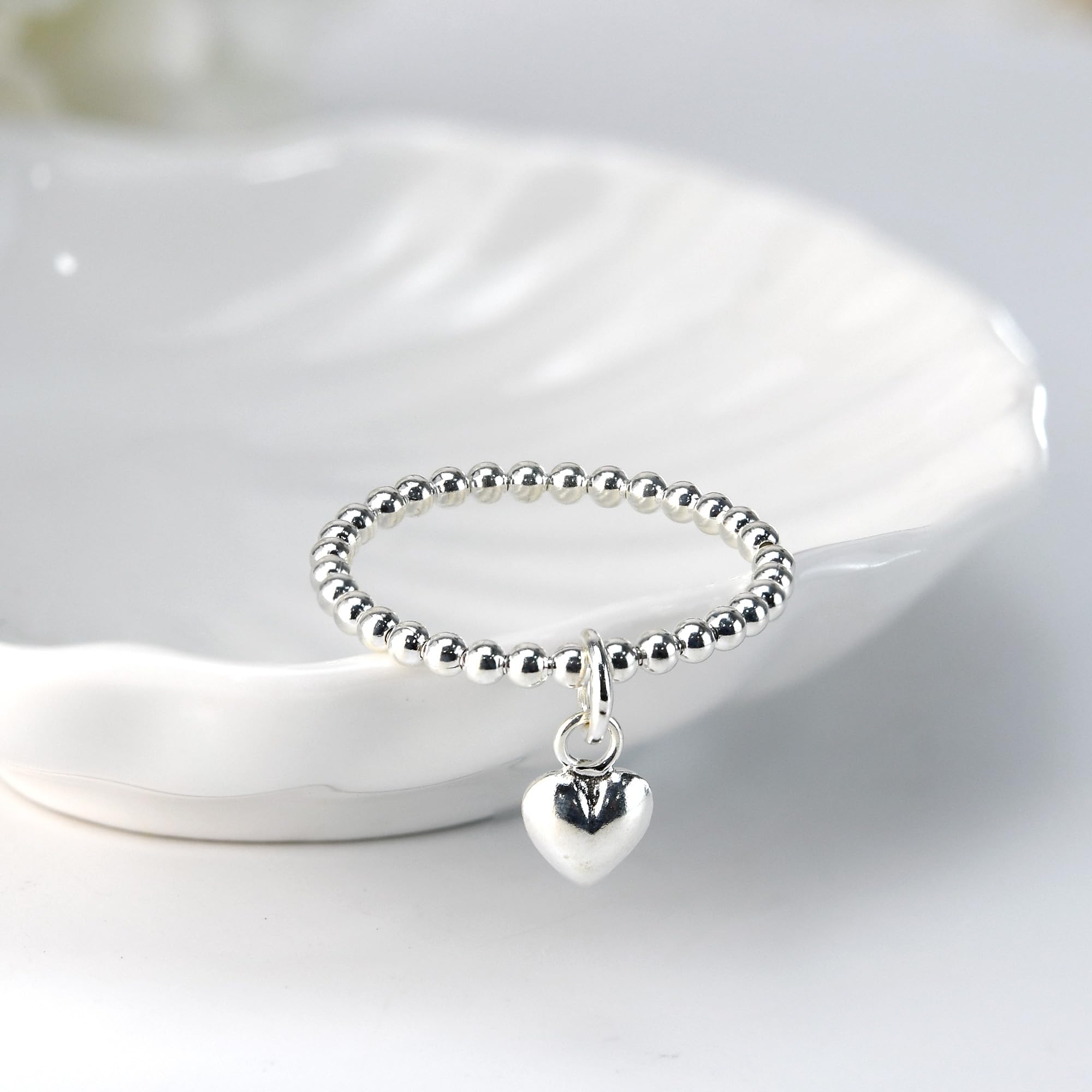 AeraVida Sterling Silver Heart Dangle Beaded Ring for Women - Size 4-12 | Eternal Love Jewelry Gift | Perfect for Valentine's Day, Anniversary & Romantic Occasions