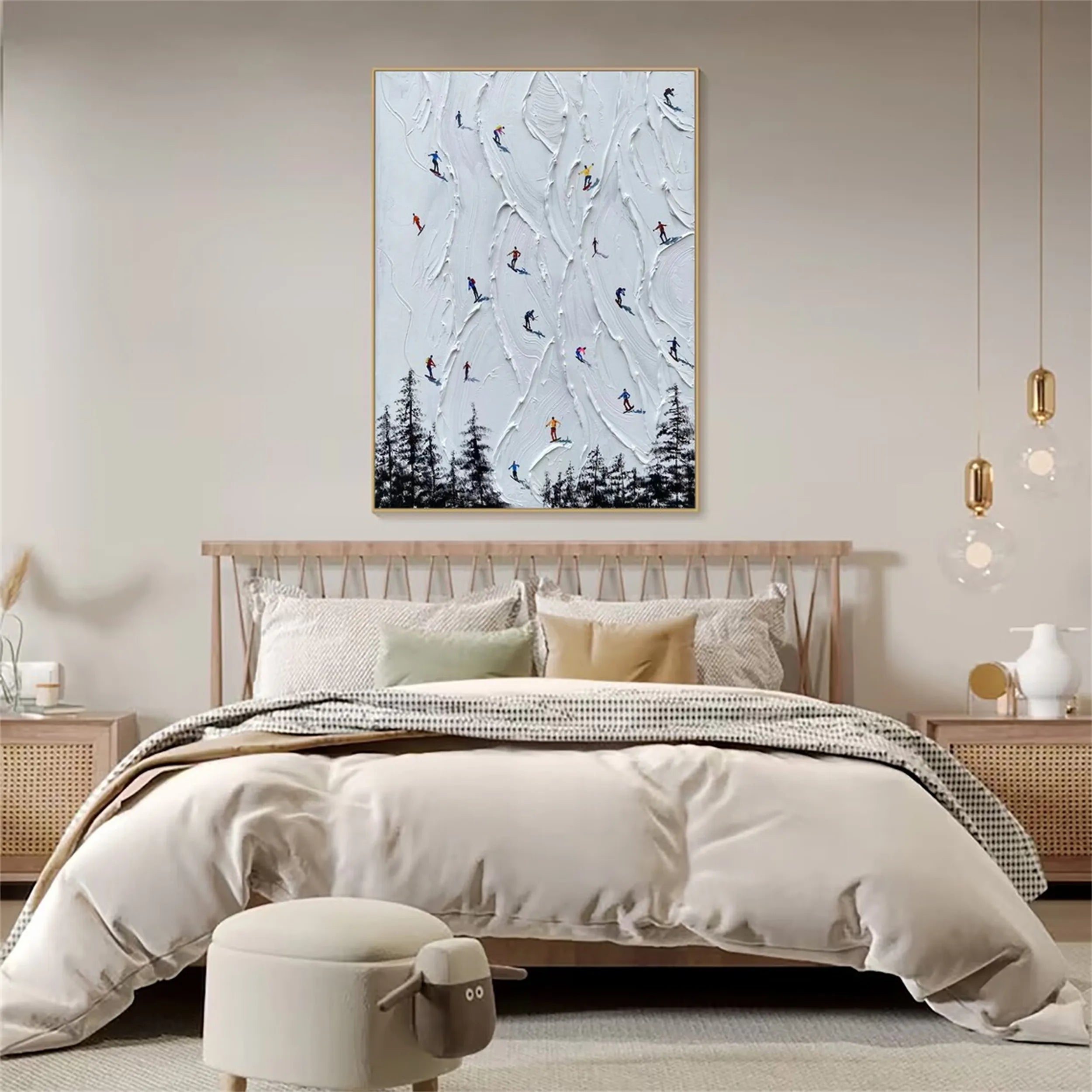 Premium Skiing Sport Art Textured Painting Canvas Wall Decor - Winter Sports Themed Artwork #MM223 - Perfect for Living Room, Ski Lodge & Cabin Decor
