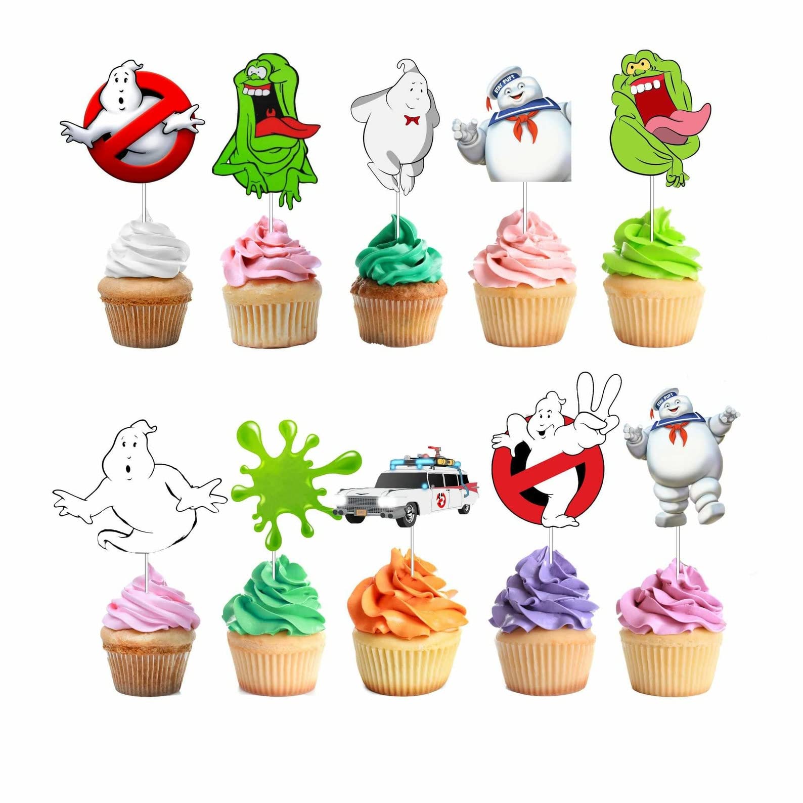 10 Pcs Ghostbuster Cupcake Toppers - Halloween Party Decorations, Birthday Cake Toppers for Ghostbuster Themed Parties - Perfect for Kids Birthday, Halloween Celebrations & Cosplay Events