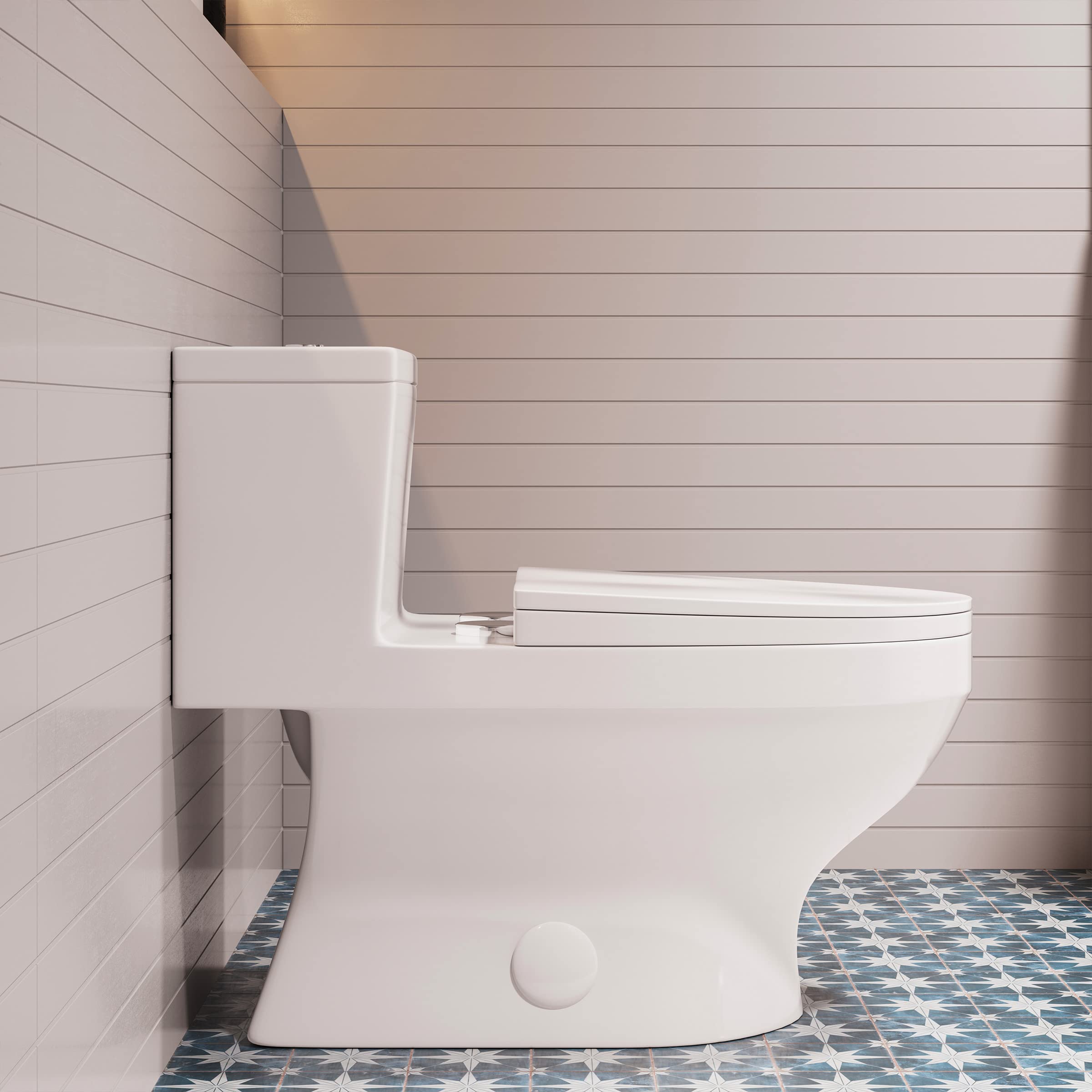 Clichy One-Piece Elongated Toilet with Dual-Flush Technology (1.1/1.6 GPF) - Water Efficient Bathroom Solution for Modern Homes