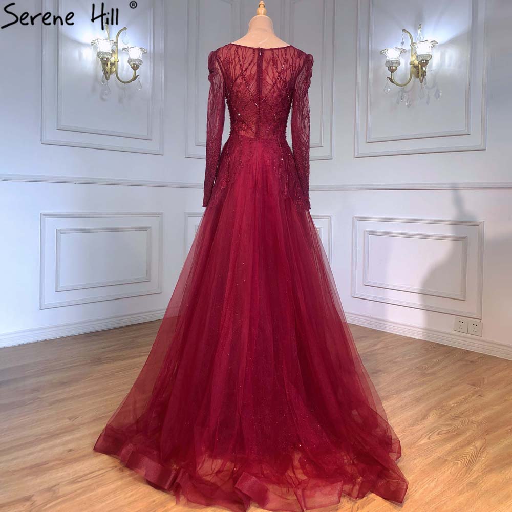 Luxury Beaded Muslim Wine Red A-Line Evening Gown for Women - Elegant Wedding & Party Dress 2025 | Perfect for Bridal, Prom, and Formal Events