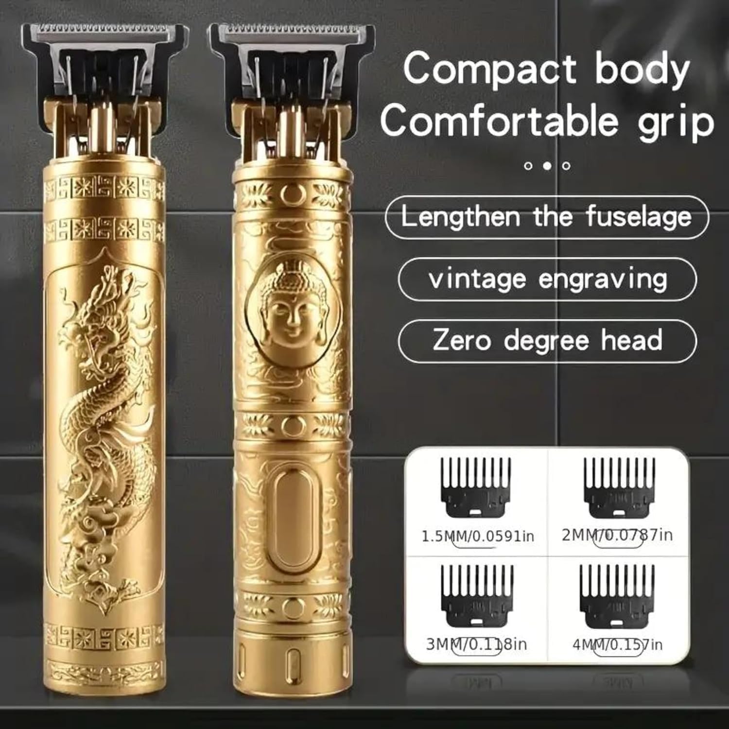 SUPRENT Professional Buddha Style Beard Trimmer for Men - Adjustable Blade Hair Clipper, Shaver & Body Groomer with Close Cut Precision (Gold) | Perfect for Home Grooming, Travel & Salon Use