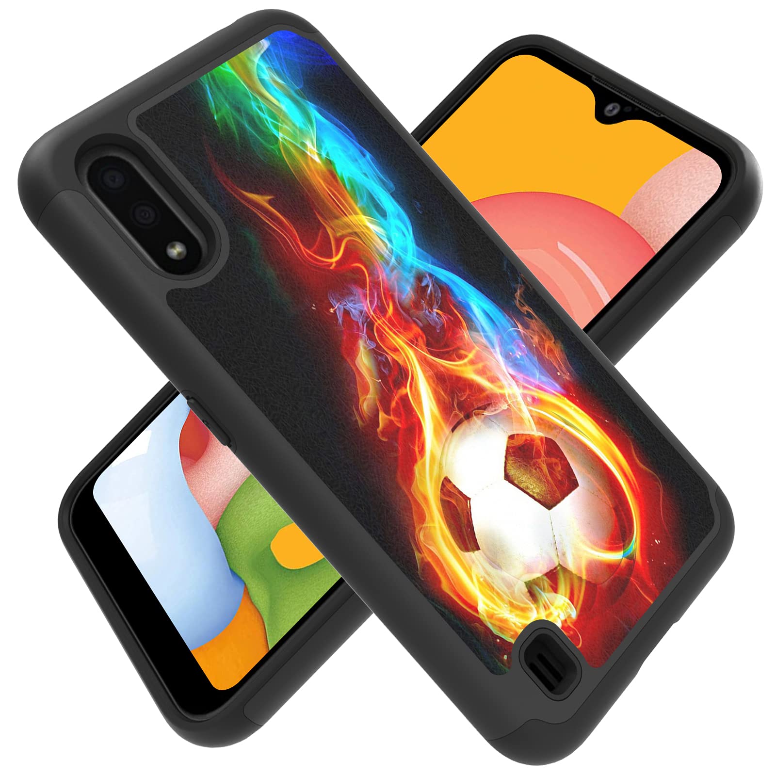 Samsung Galaxy A01 Case - Heavy Duty Hybrid Dual Layer Defender Armor Shockproof Protective Cover for Samsung Galaxy A01 5.7 inch - Soccer Design - Perfect for Outdoor Activities, Sports, and Daily Protection