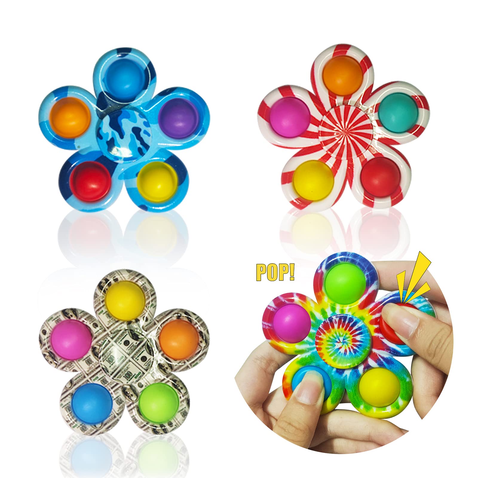 4 Pack Stress Relief Fidget Toys - 2 in 1 Pop Bubble & Spinner Sensory Toys for ADHD, Anxiety & Focus - Fun Hand Spinner for Kids & Adults - Perfect for Office, Classroom & Travel Stress Relief